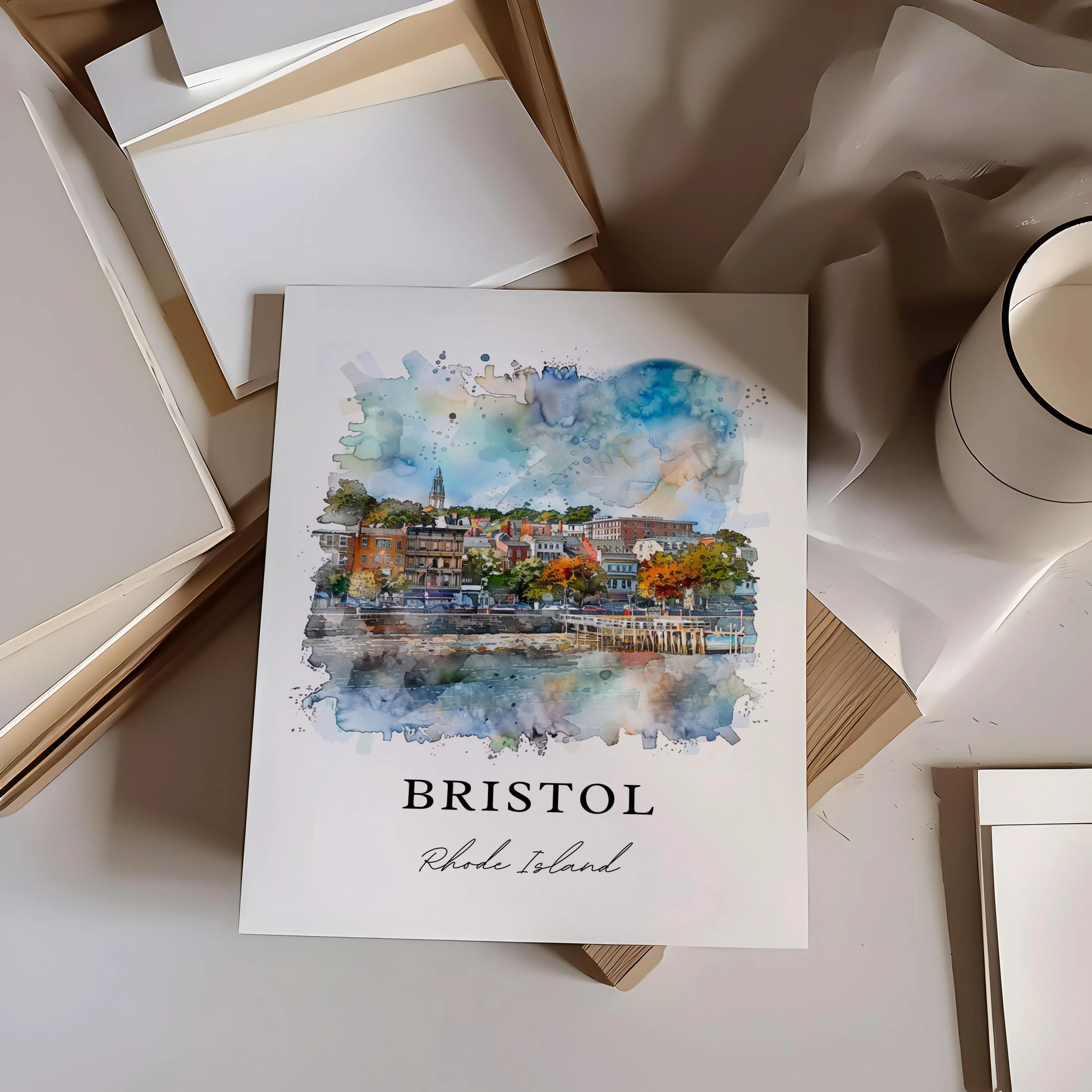 Bristol, Rhode Island, Rhode Island – Watercolor Art Print - Image 3