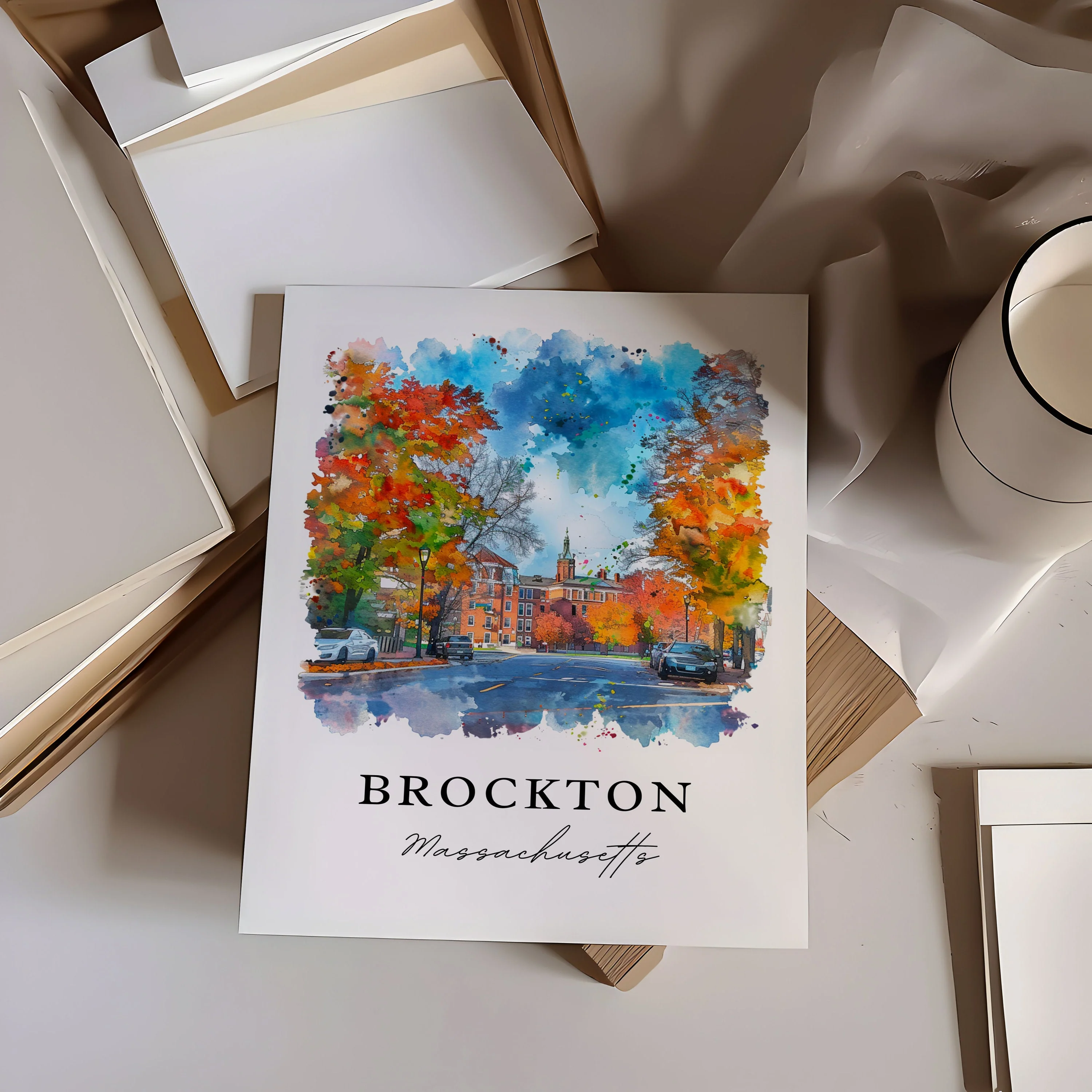 Brockton, Massachusetts, Massachusetts – Watercolor Art Print - Image 3