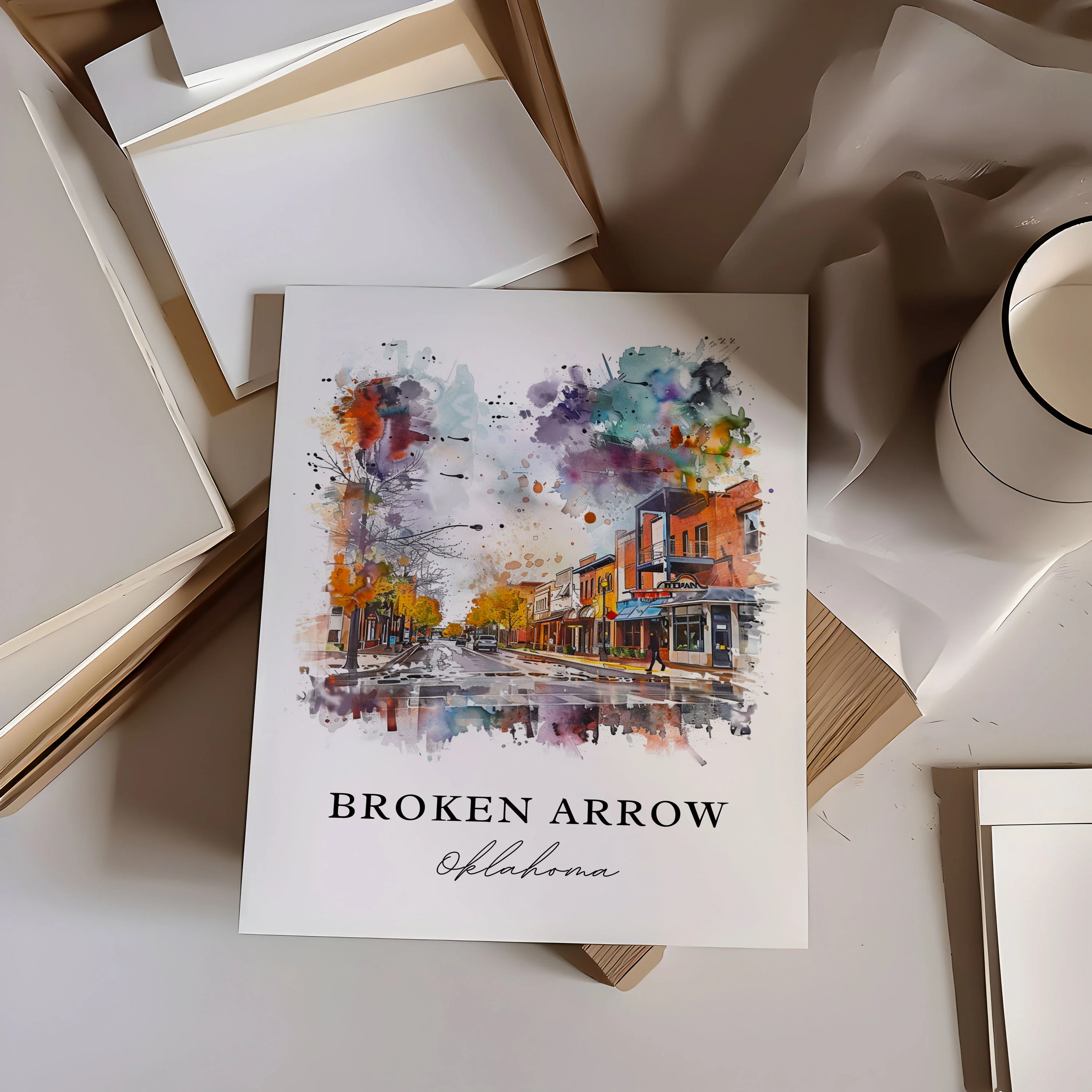 Broken Arrow, Oklahoma, Oklahoma – Watercolor Art Print - Image 2