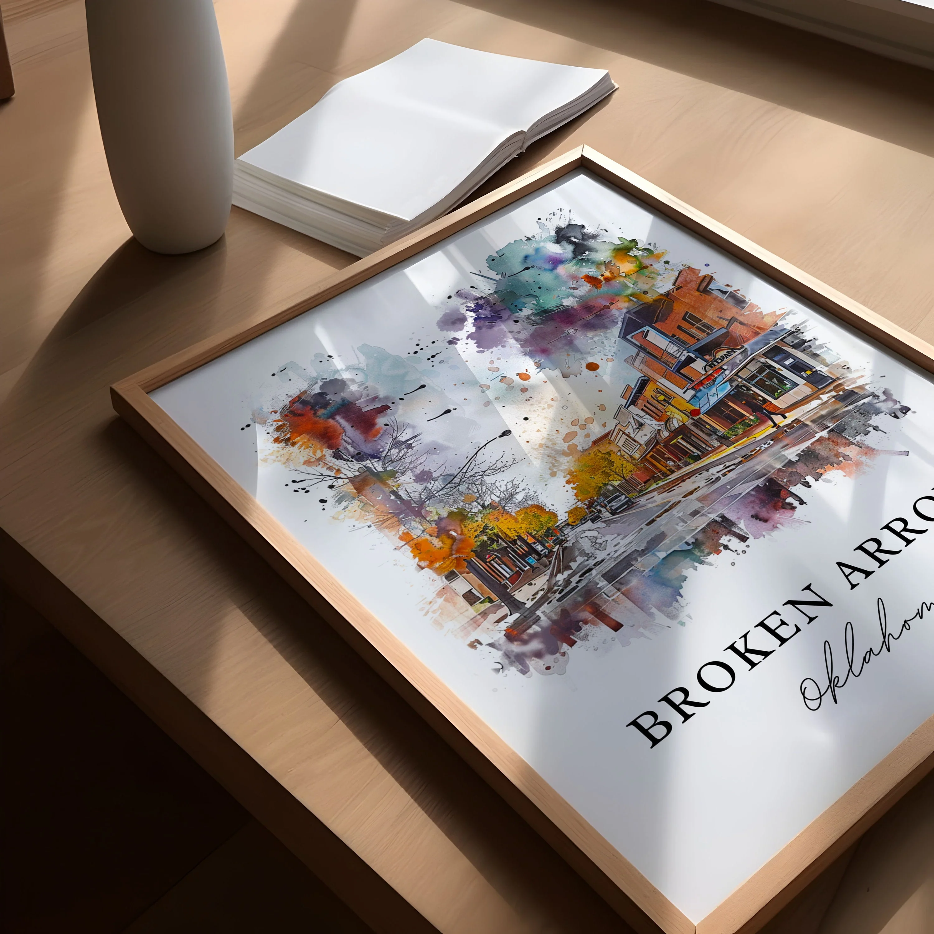 Broken Arrow, Oklahoma, Oklahoma – Watercolor Art Print - Image 3