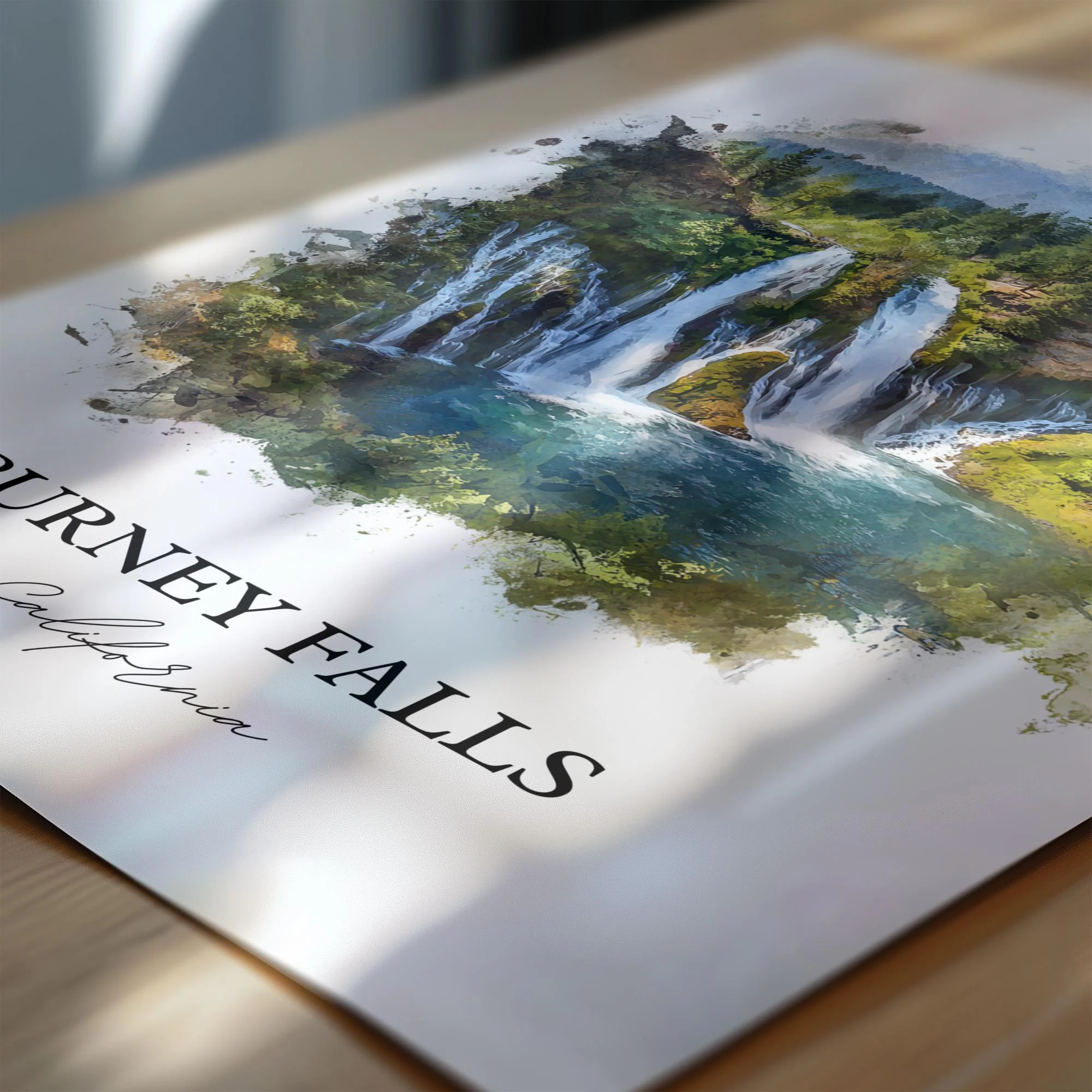 Burney Falls, California, USA – Watercolor Art Print - Image 2