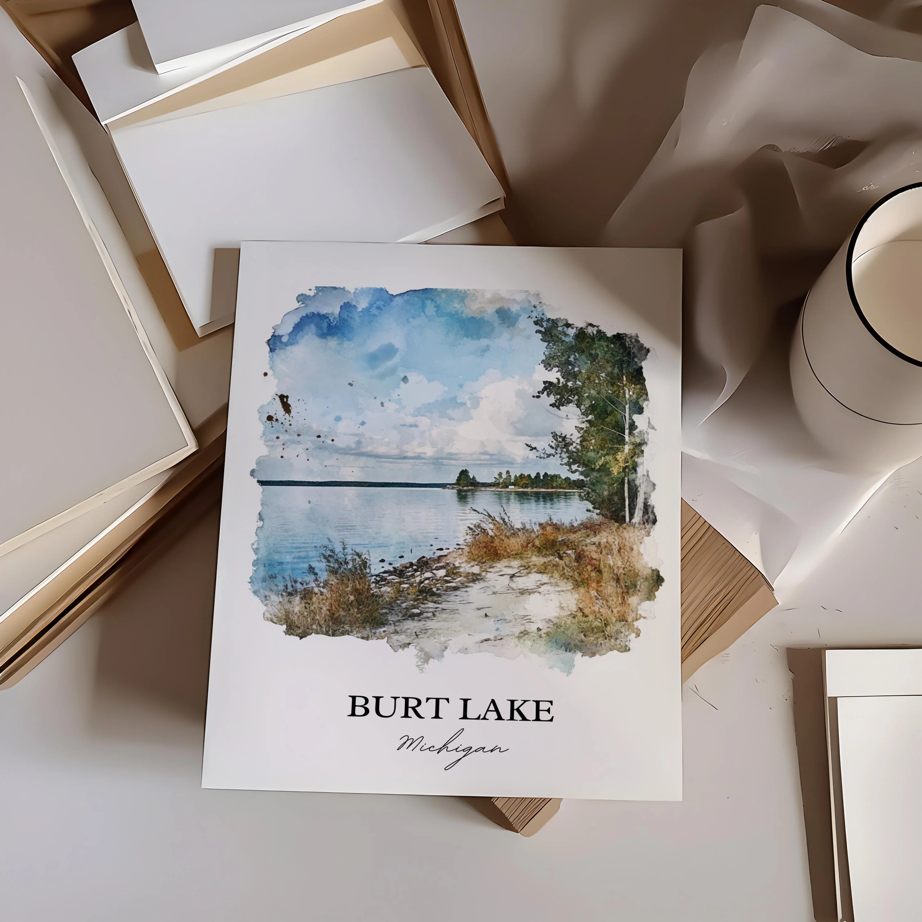 Burt Lake, Michigan, USA – Watercolor Art Print - Image 5