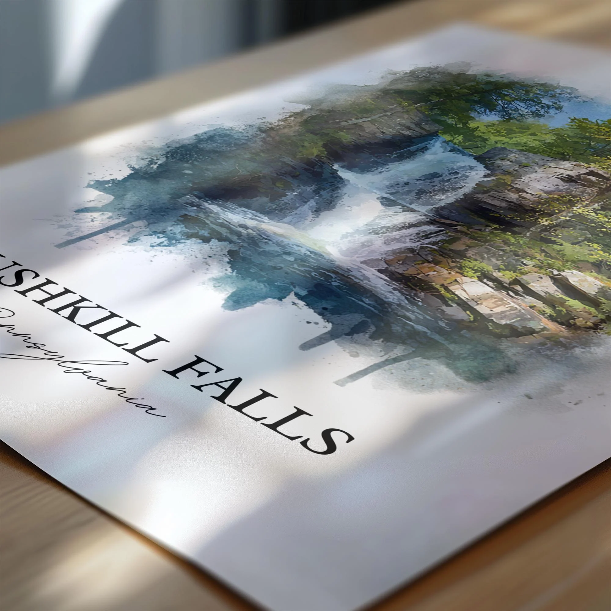 Bushkill Falls, USA – Watercolor Art Print - Image 2