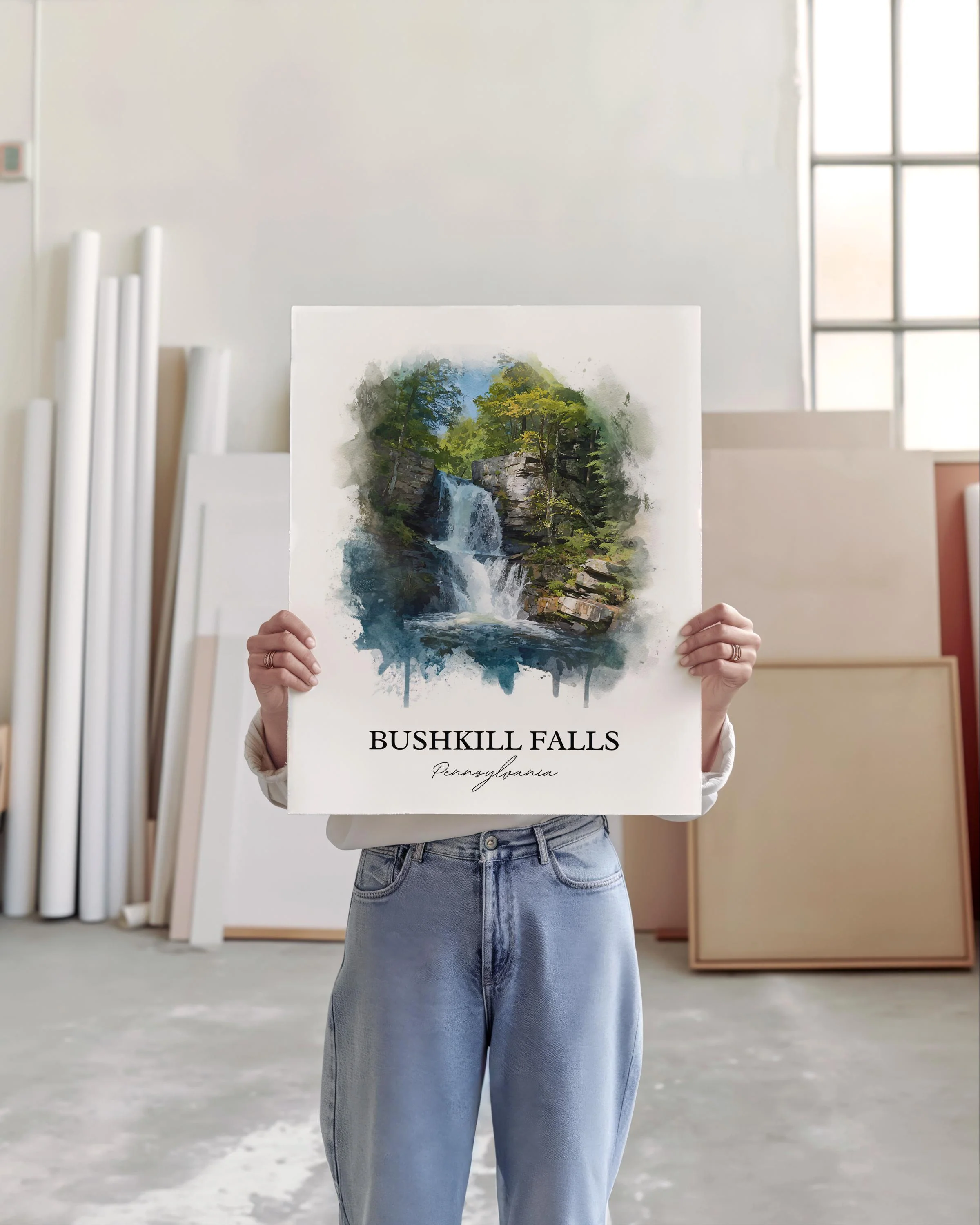 Bushkill Falls, USA – Watercolor Art Print - Image 4