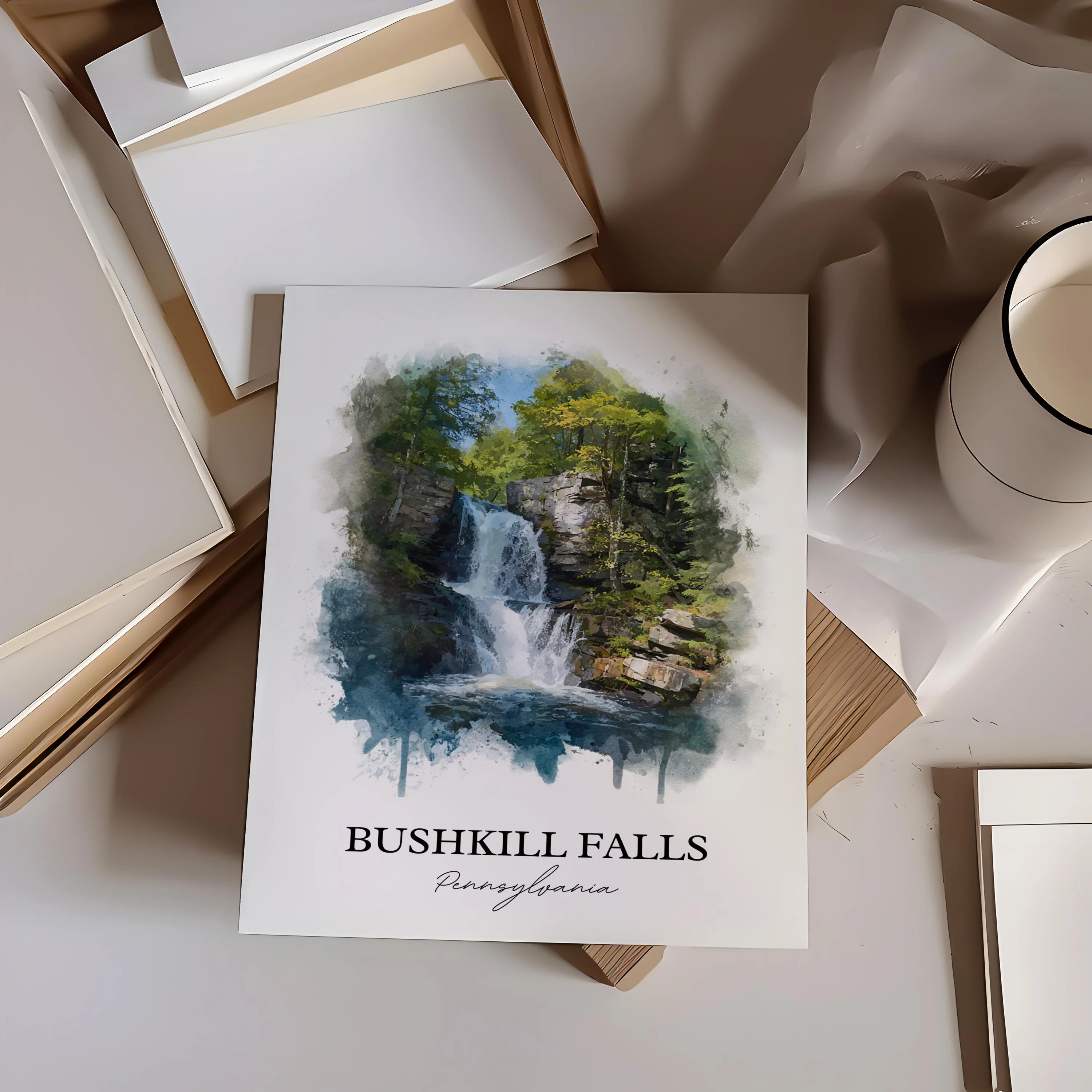 Bushkill Falls, USA – Watercolor Art Print - Image 5