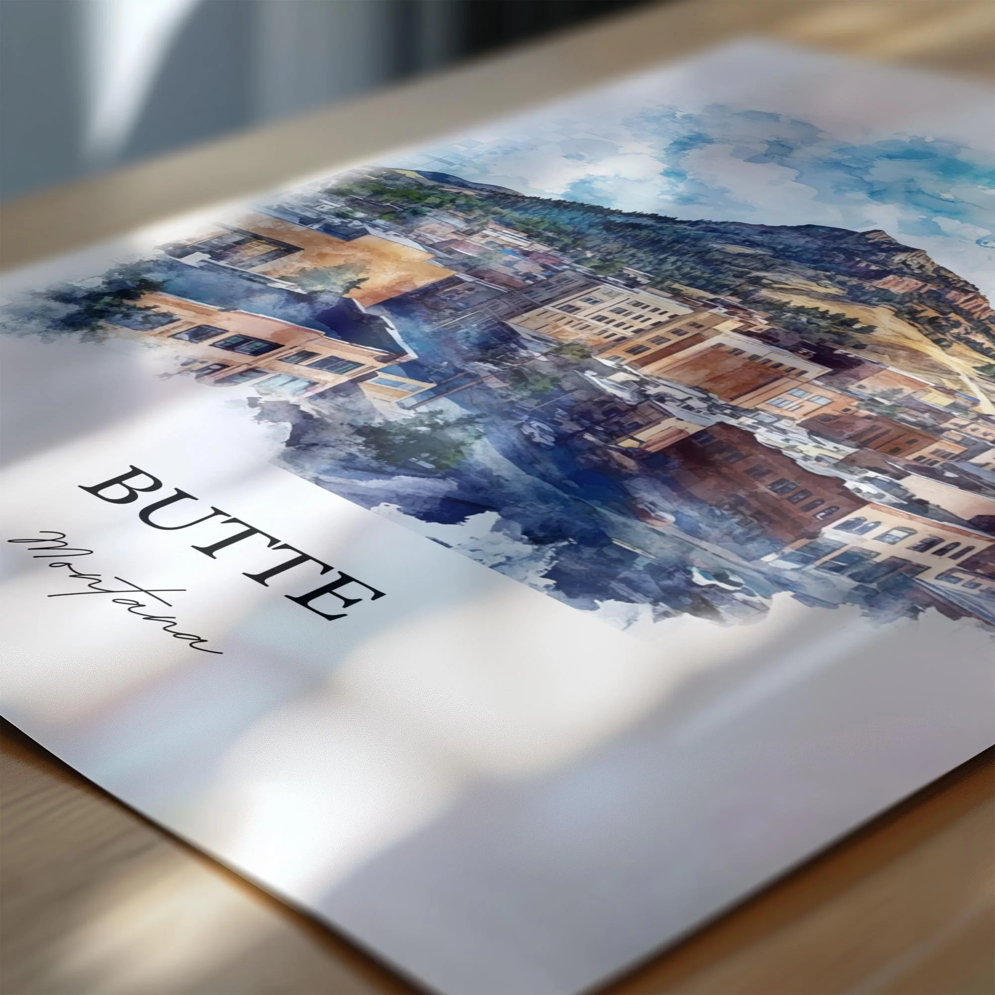 Butte, Montana, USA – Watercolor Art Print - Image 2