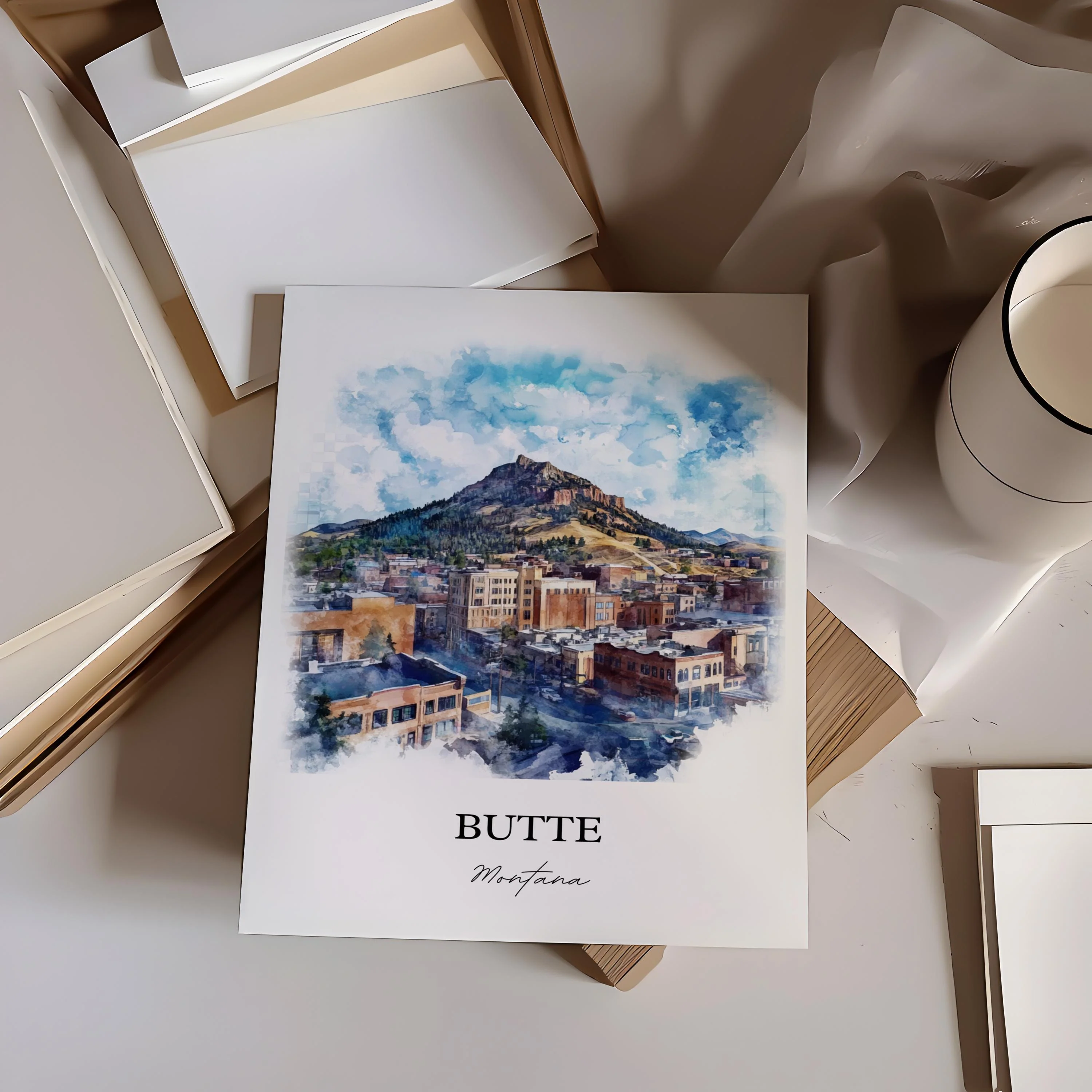 Butte, Montana, USA – Watercolor Art Print - Image 3