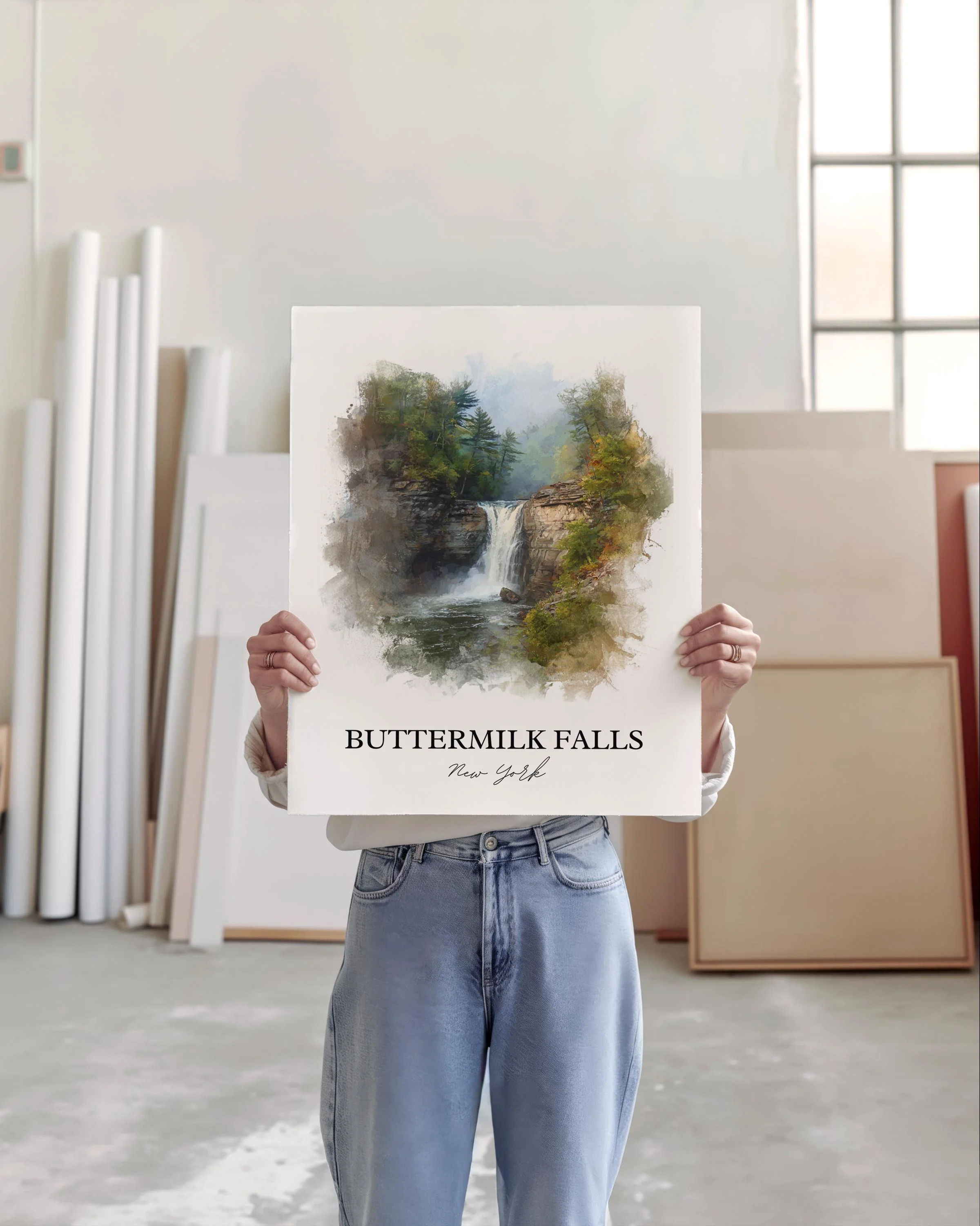 Buttermilk Falls, Ithaca NY, USA – Watercolor Art Print - Image 5