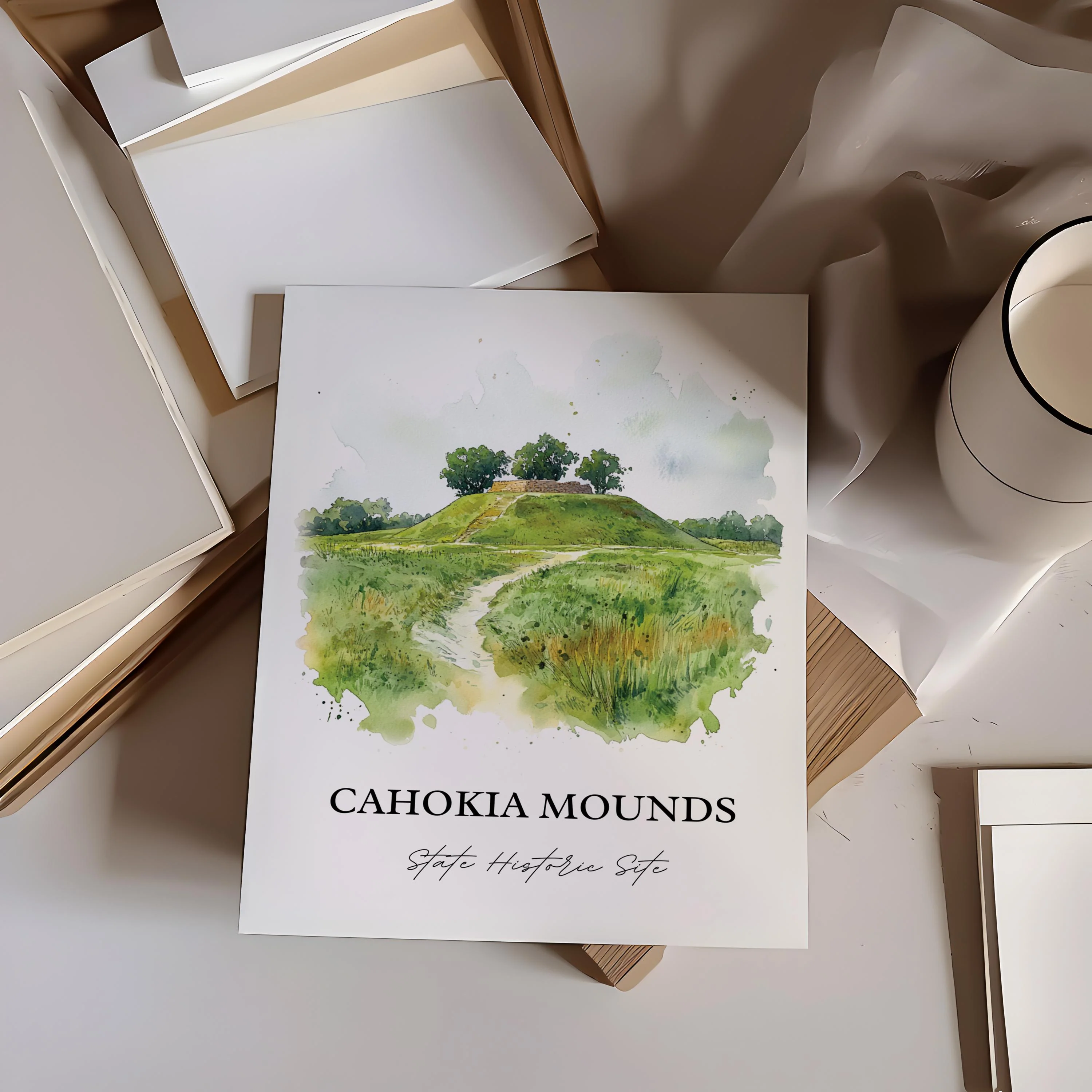 Cahokia Mounds, Illinois – Watercolor Art Print - Image 4