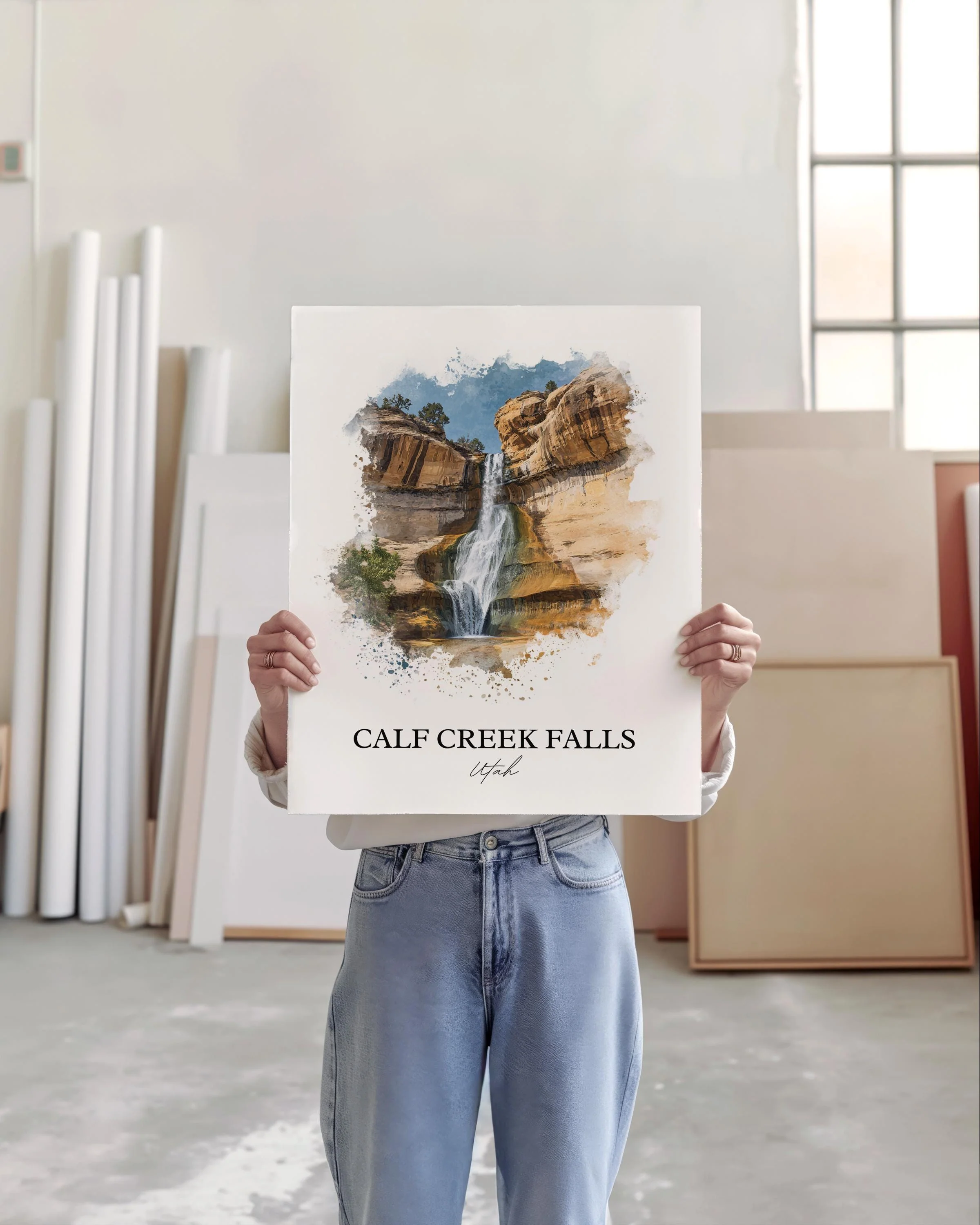 Calf Creek Falls, USA – Watercolor Art Print - Image 3