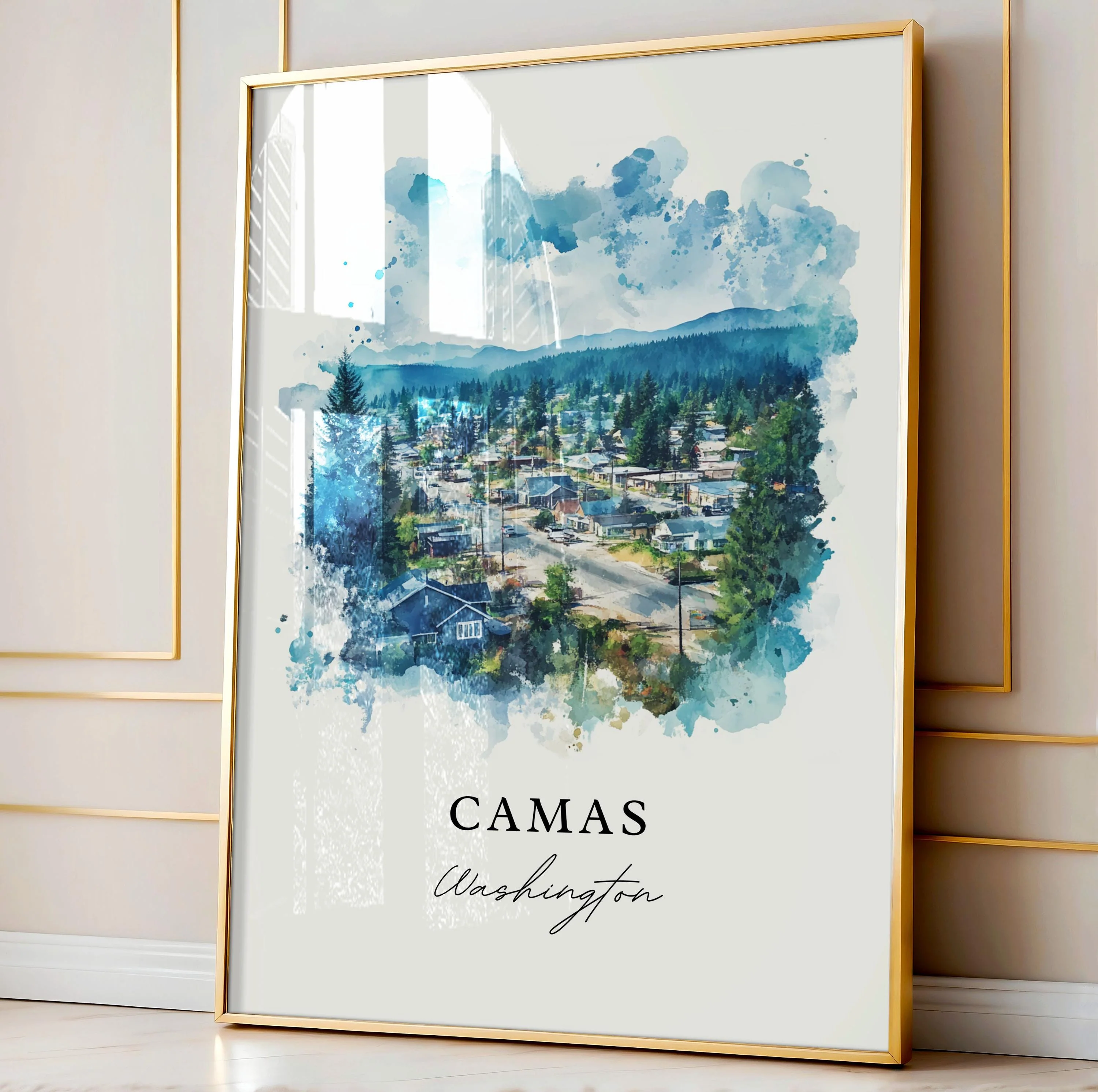 Camas, Washington, USA – Watercolor Art Print