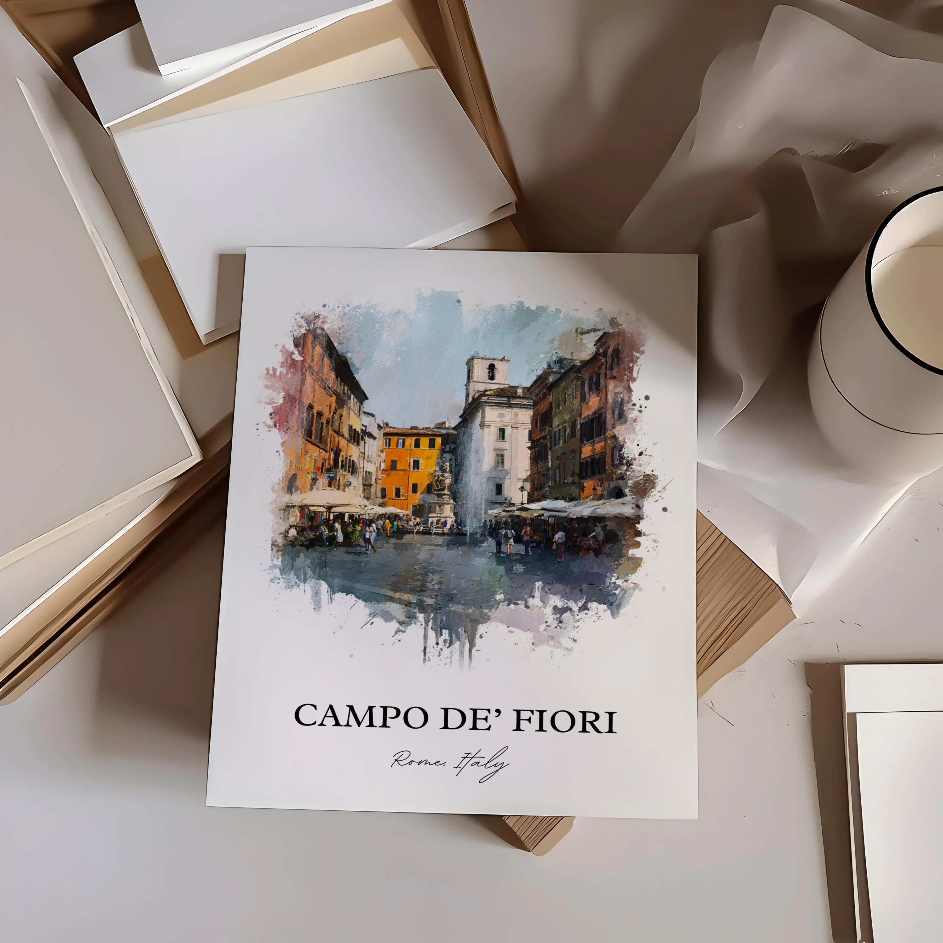 Campo de' Fiori, Italy – Watercolor Art Print - Image 4