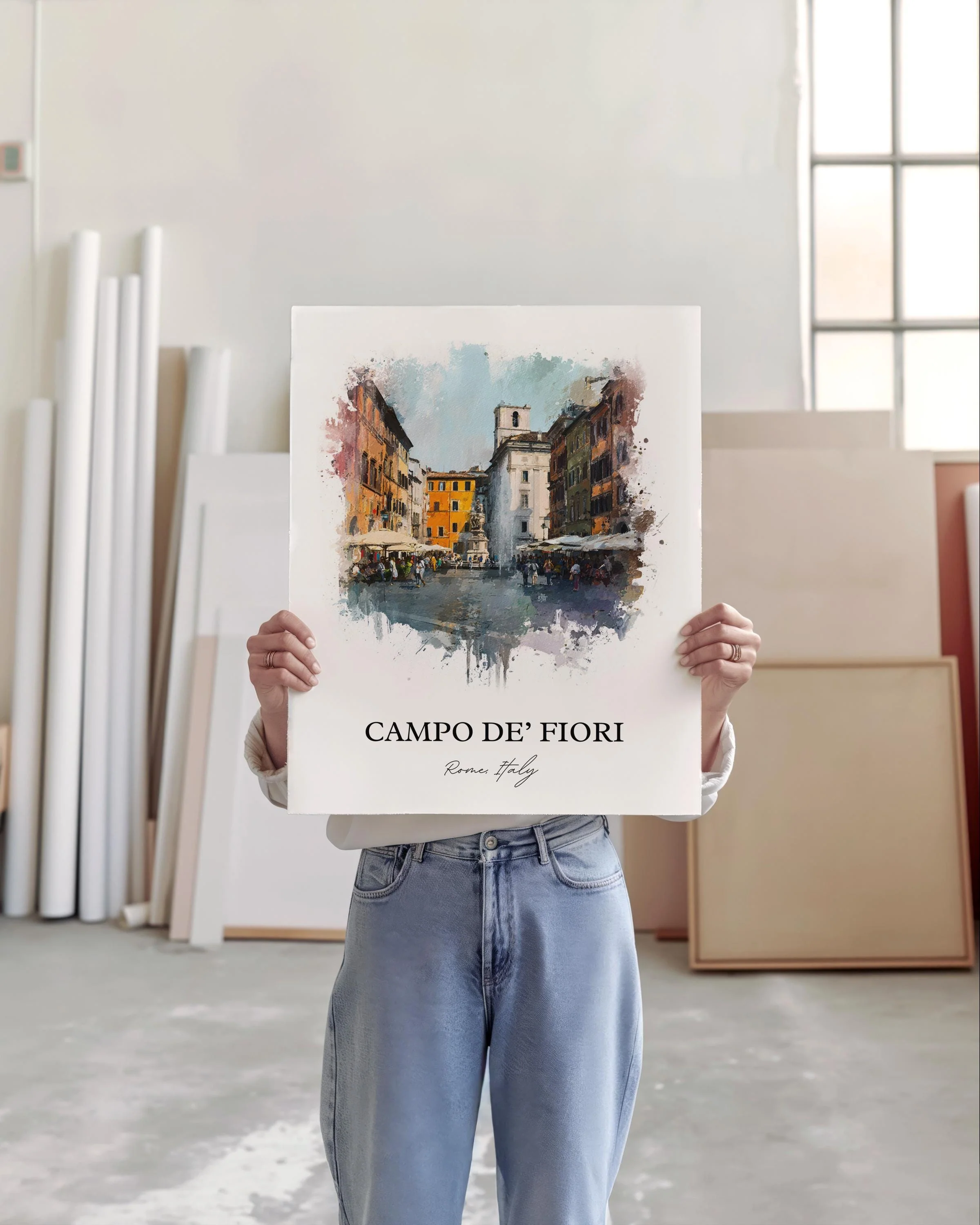 Campo de' Fiori, Italy – Watercolor Art Print - Image 6