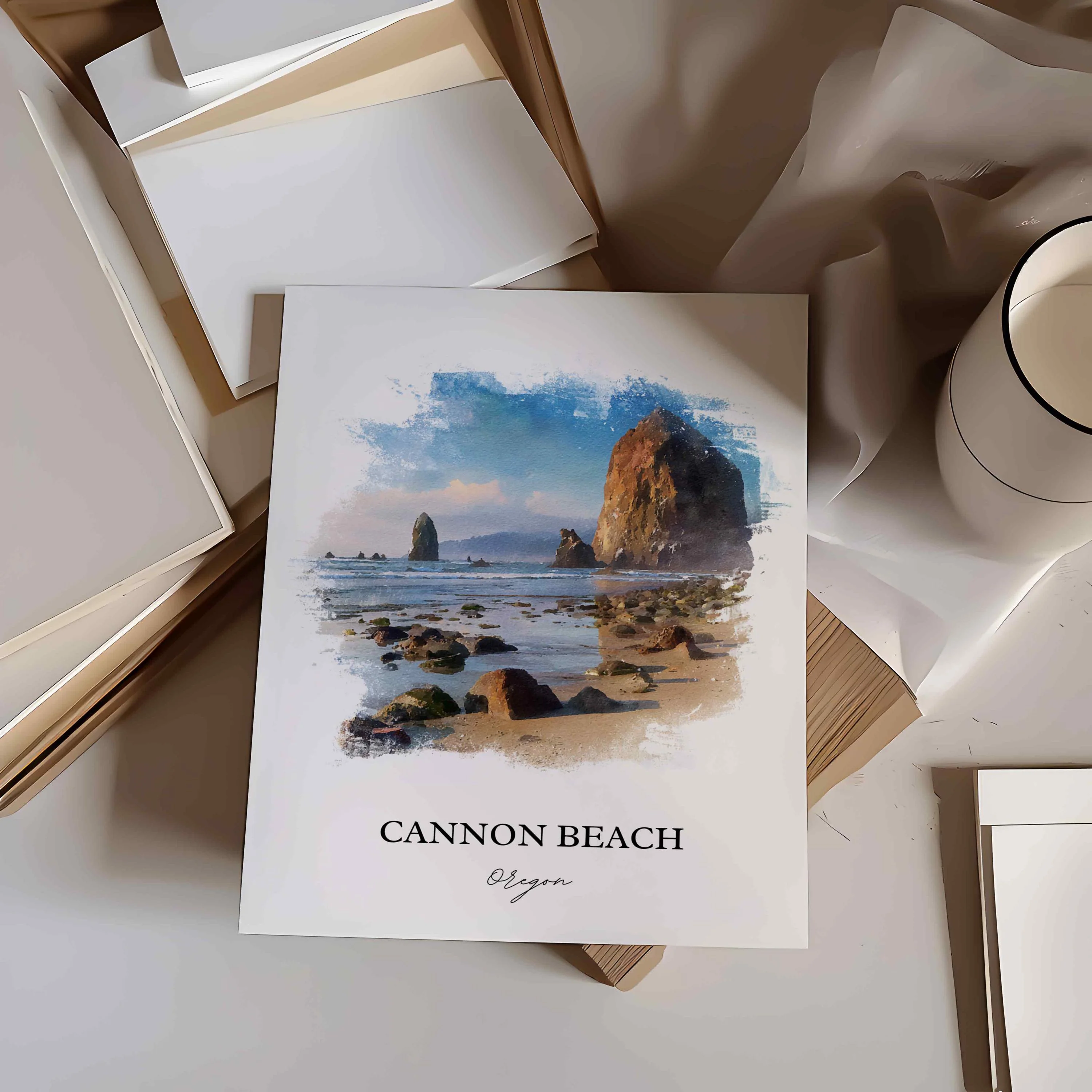 Cannon Beach, Oregon – Watercolor Art Print - Image 3