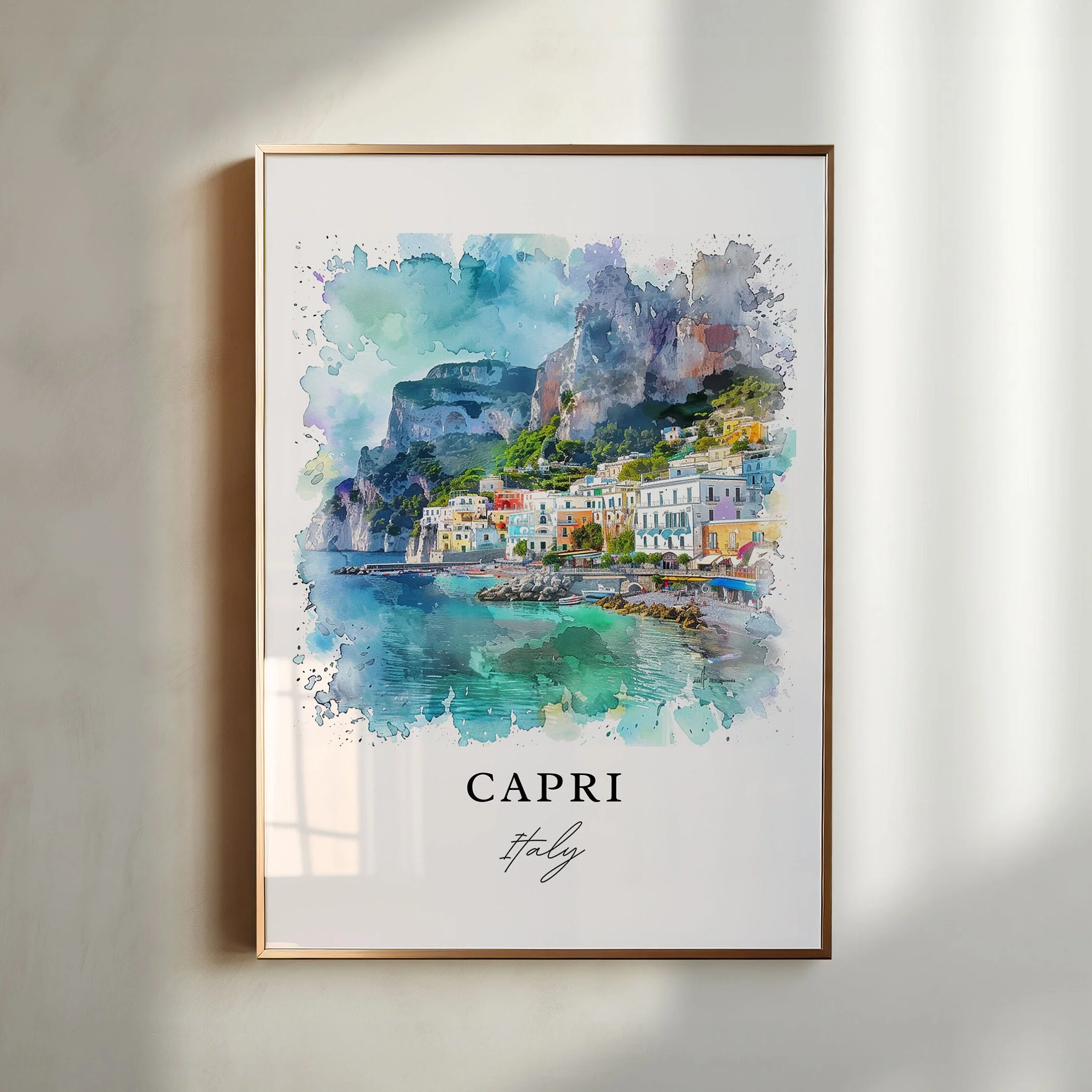 Capri, Italy – Watercolor Art Print of Bay of Naples