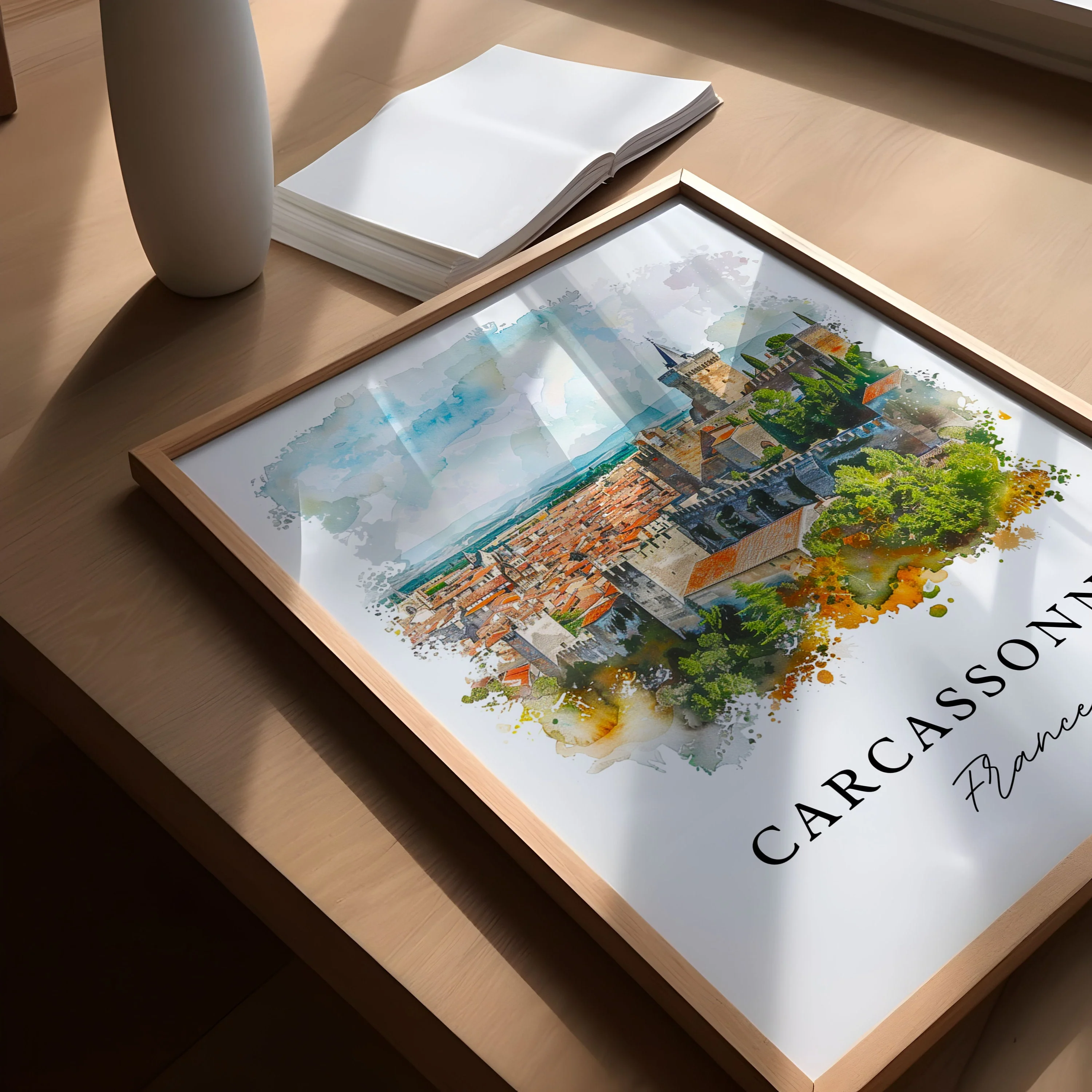 Carcassonne, France – Watercolor Art Print - Image 3