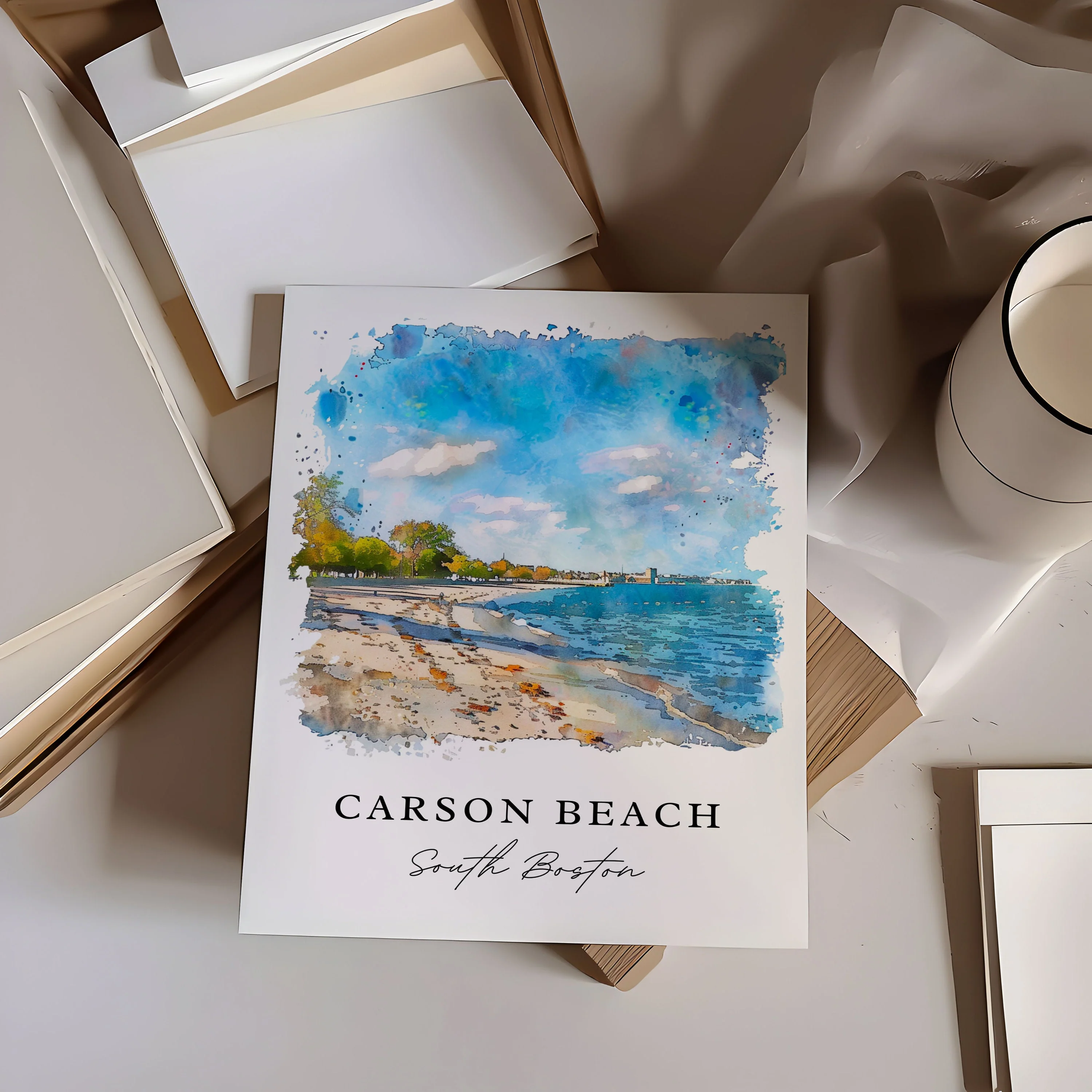 Carson Beach, Boston, USA – Watercolor Art Print - Image 2