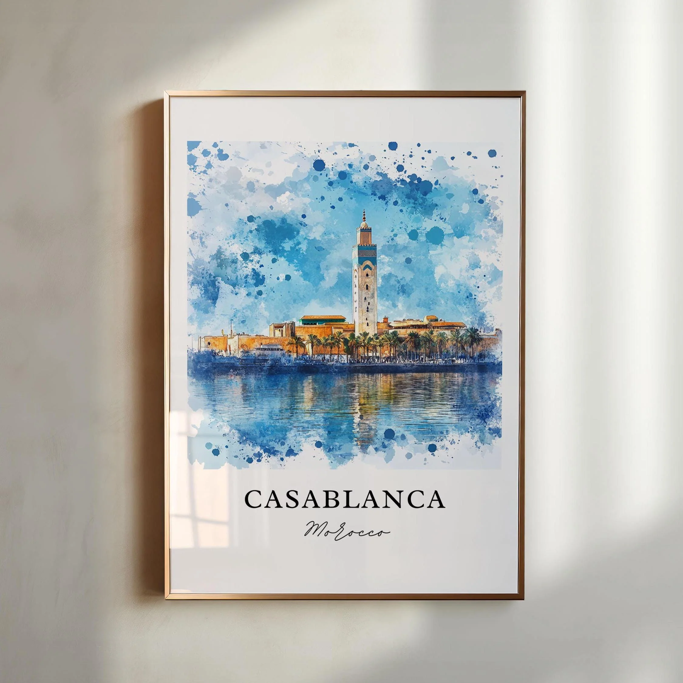 Casablanca, Morocco – Watercolor Art Print of Hassan II Mosque