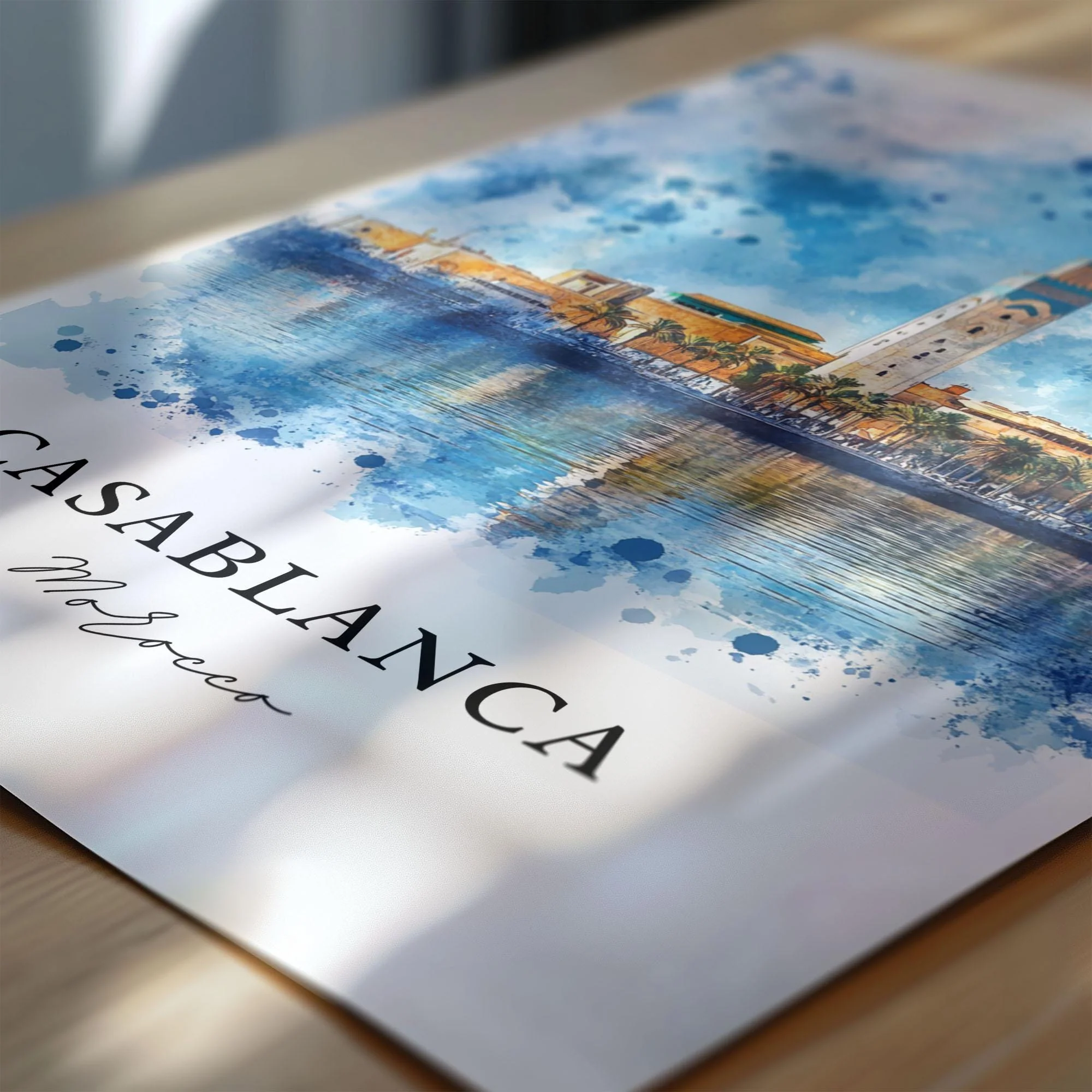 Casablanca, Morocco – Watercolor Art Print of Hassan II Mosque - Image 2