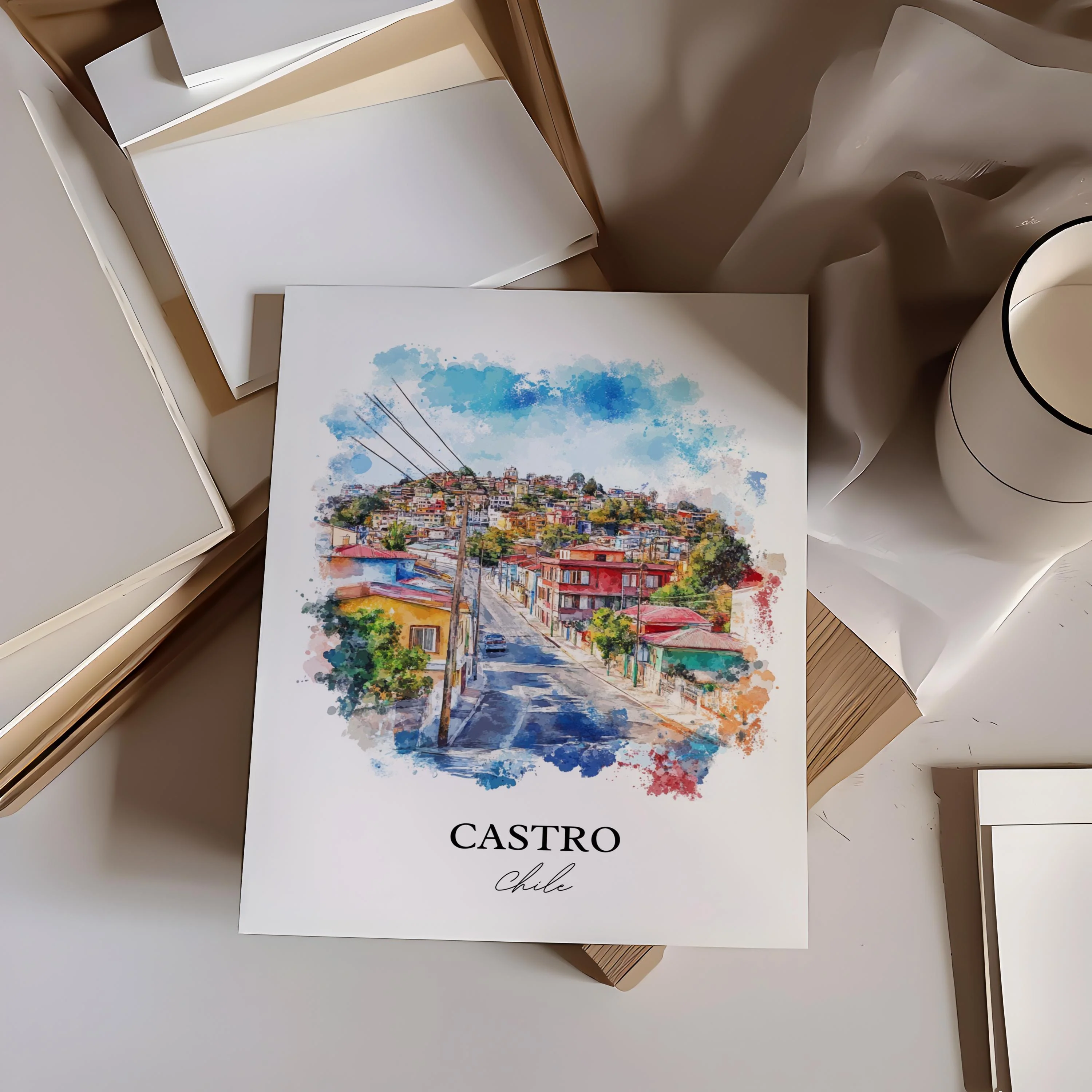 Castro, Chile – Watercolor Art Print - Image 6