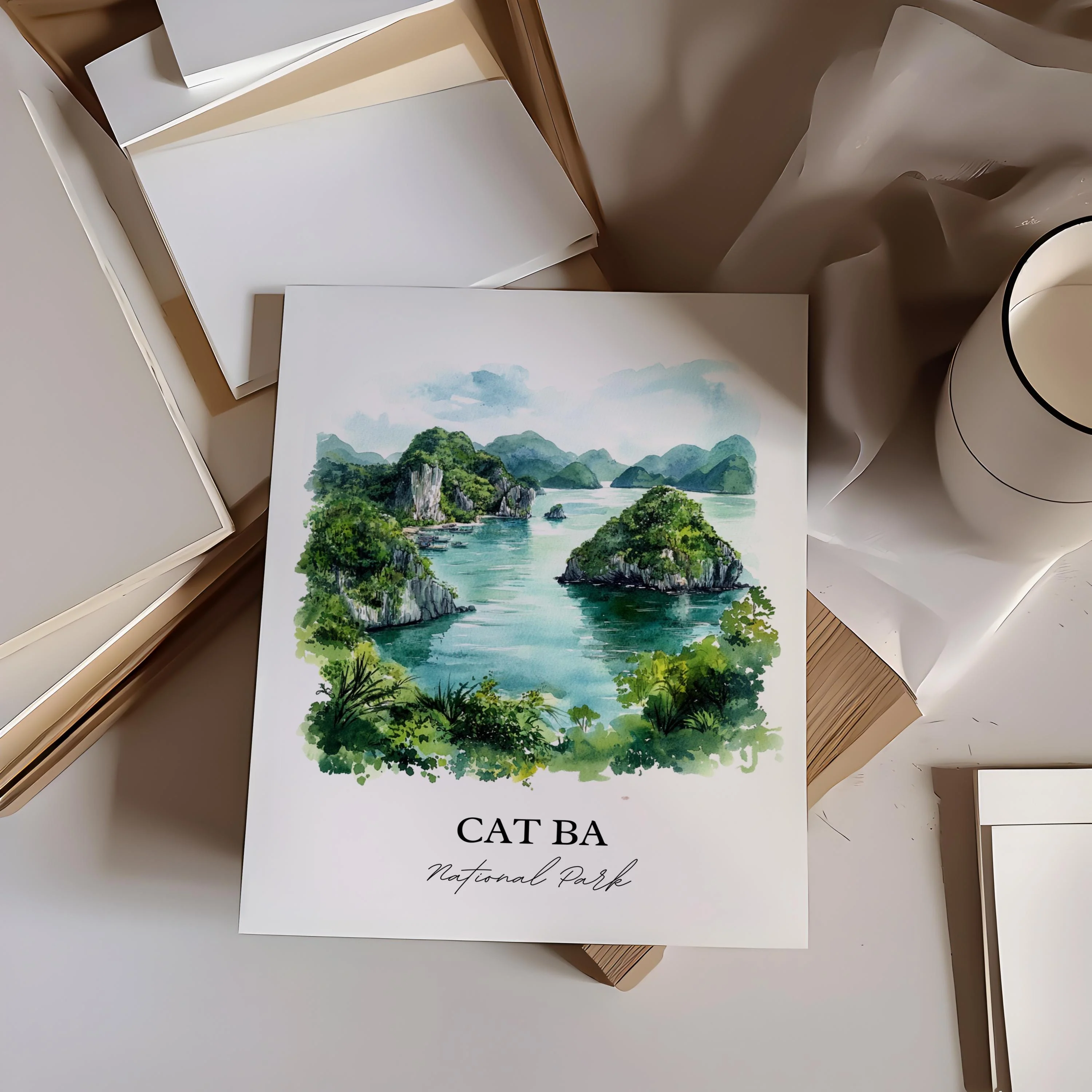 Cat Ba National Park, Vietnam – Watercolor Art Print - Image 5