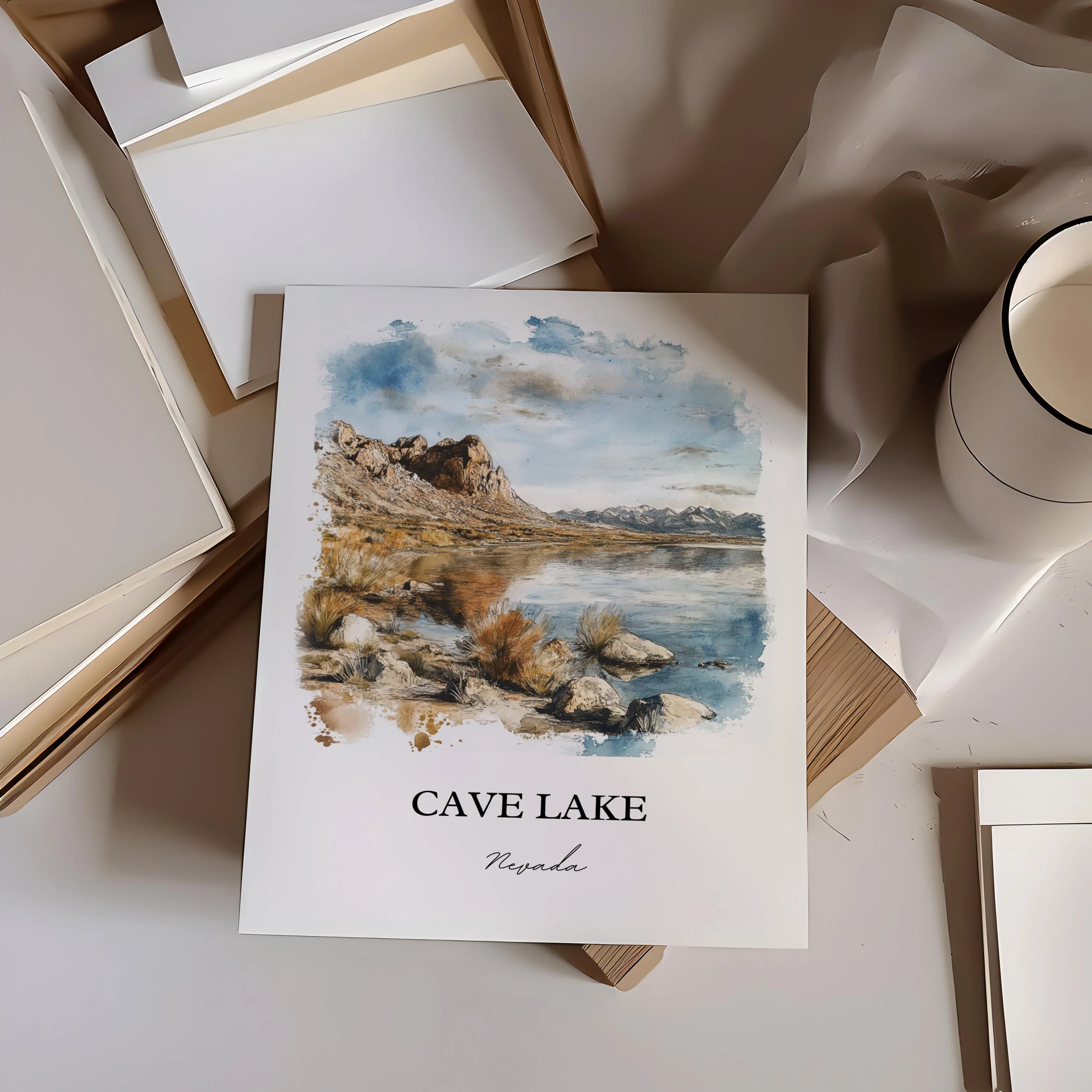 Cave Lake, Nevada, USA – Watercolor Art Print - Image 5