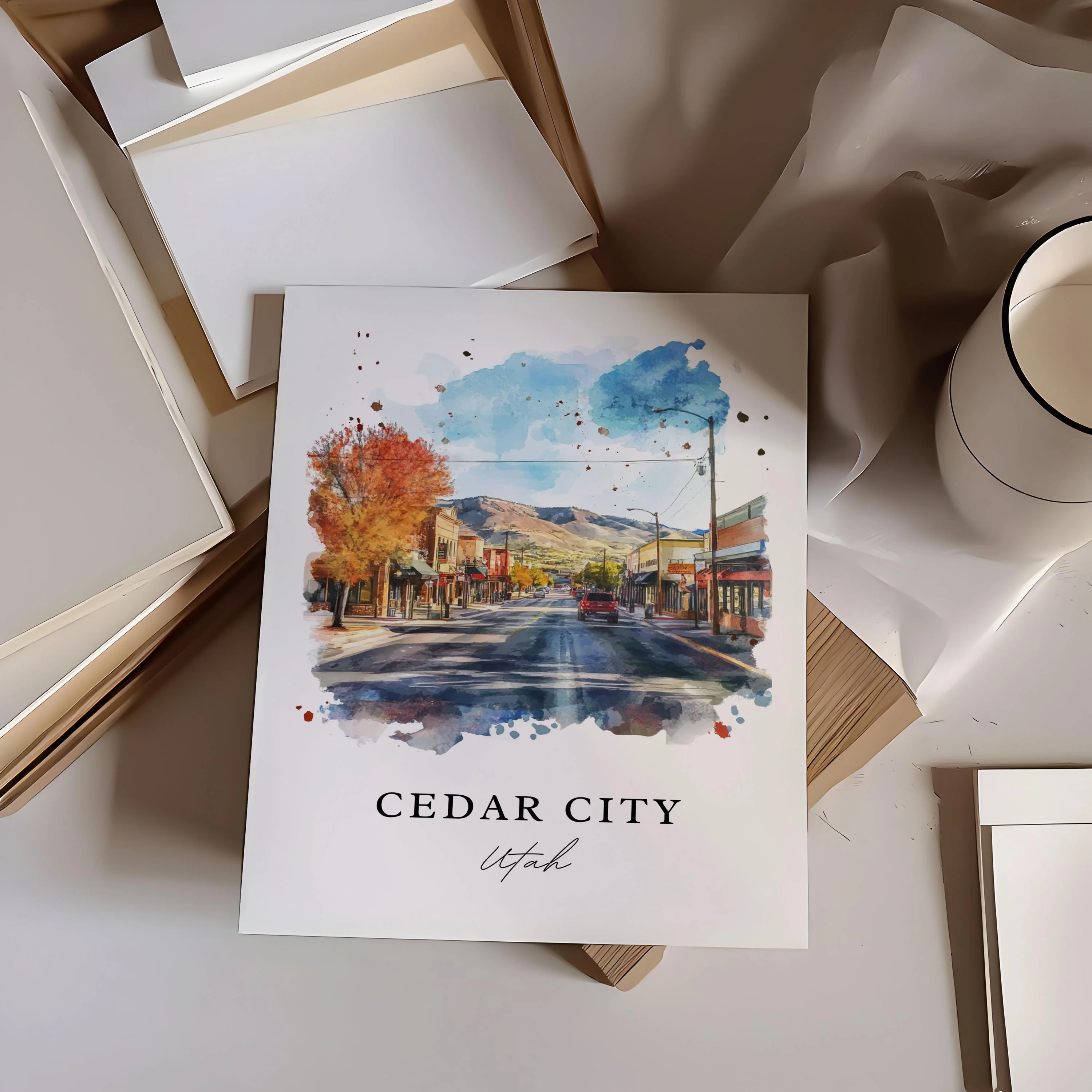 Cedar City, Utah, Utah – Watercolor Art Print - Image 2
