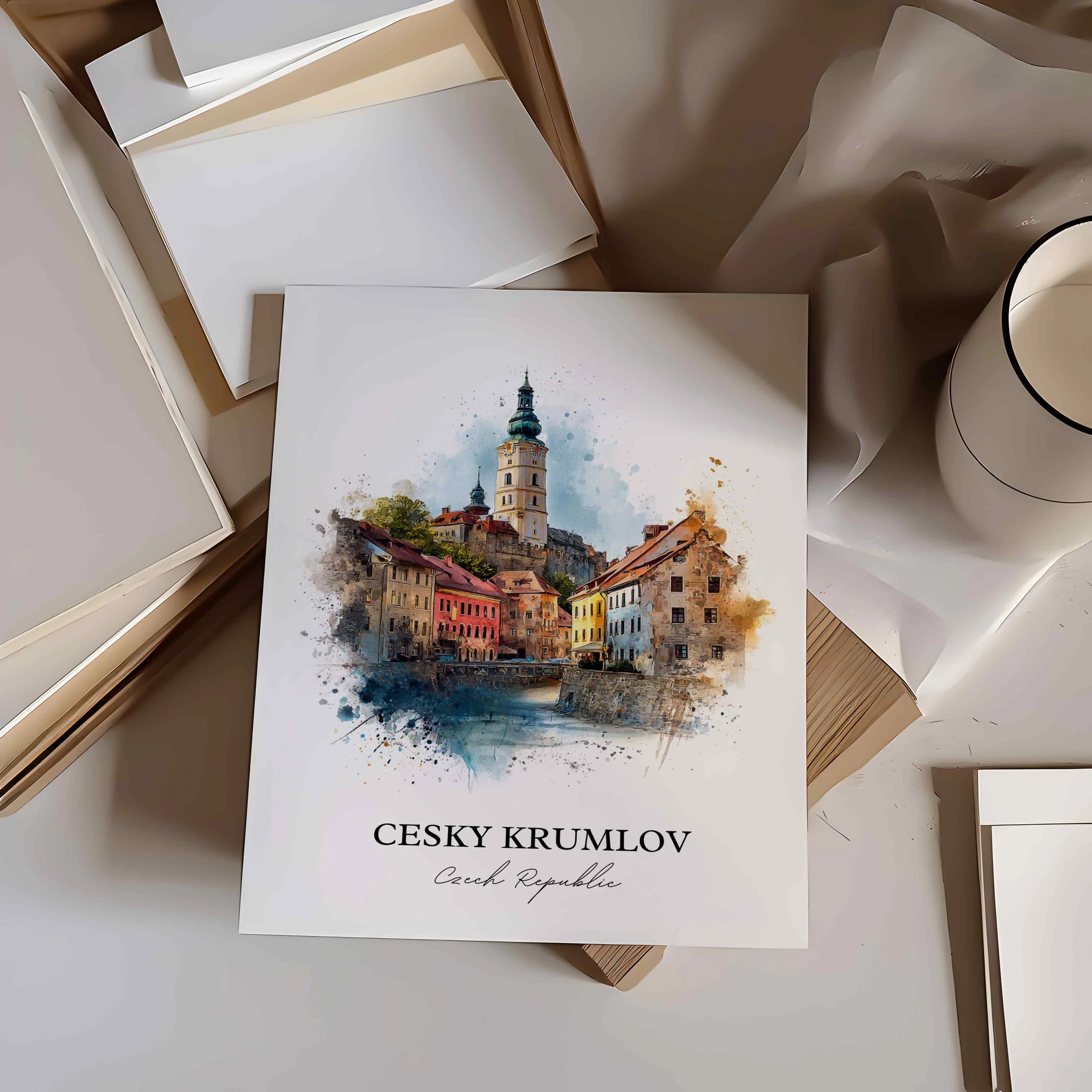 Cesky Krumlov, Czech Republic – Watercolor Art Print - Image 3