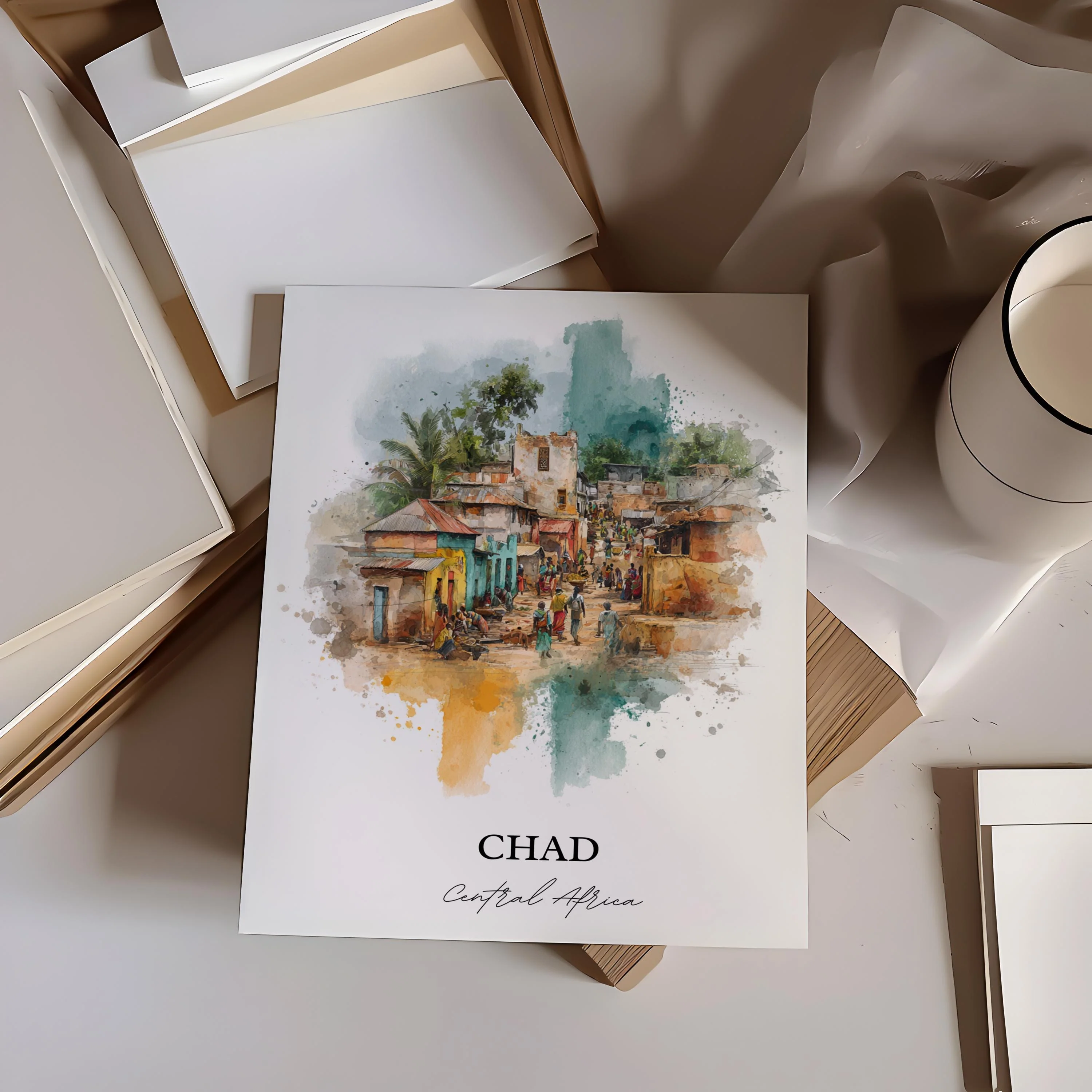 Chad, Central Africa – Watercolor Art Print - Image 6