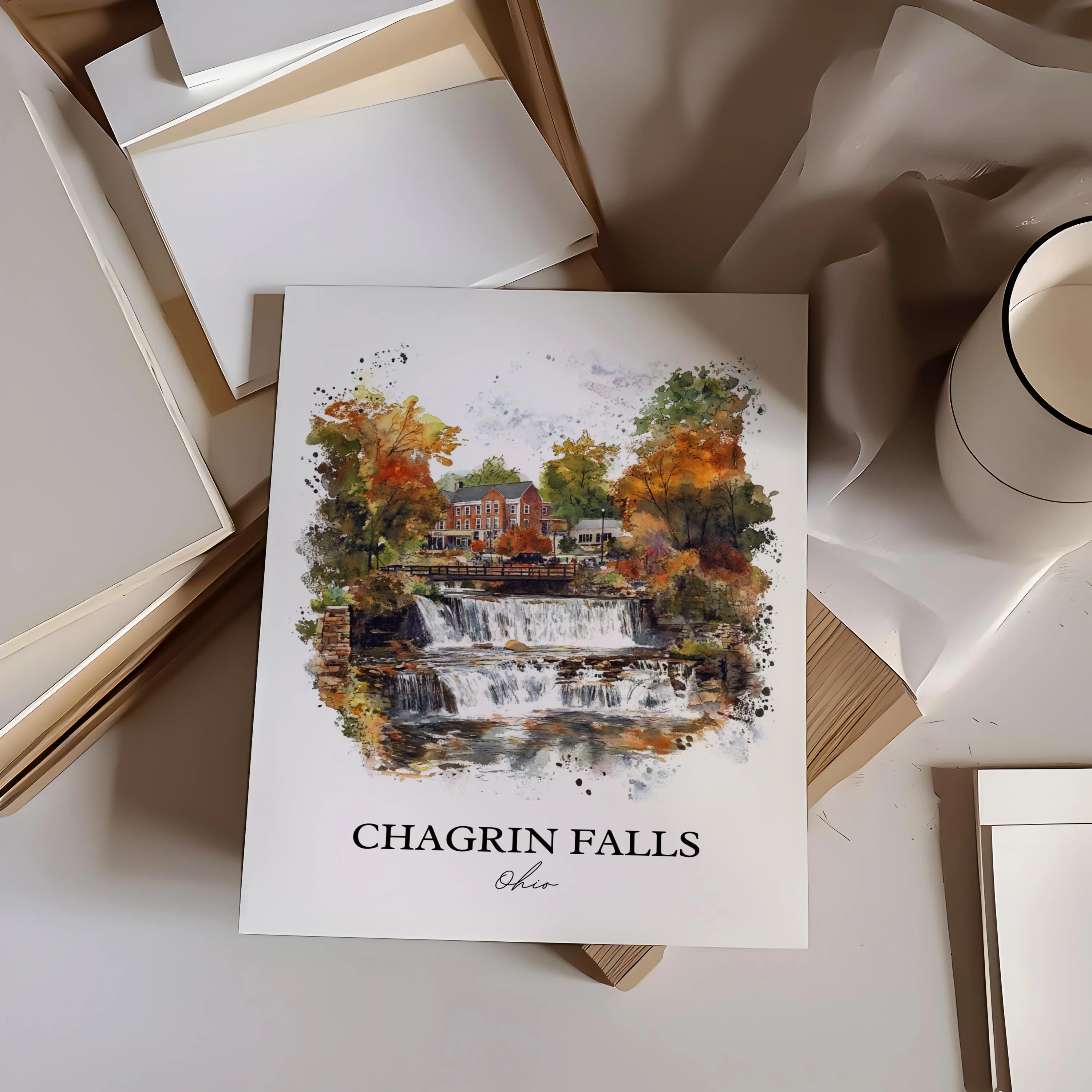 Chagrin Falls, OH, USA – Watercolor Art Print - Image 5
