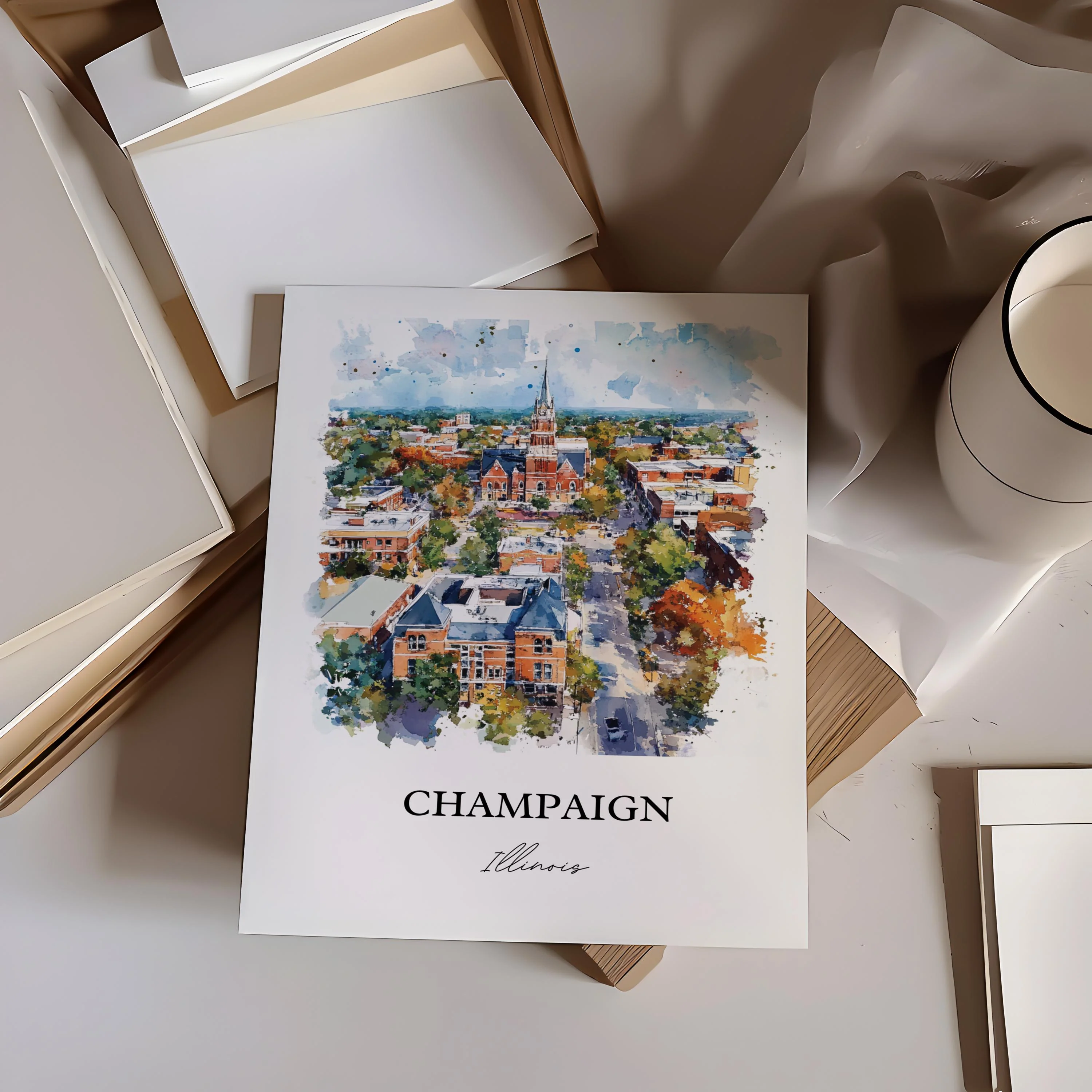 Champaign, Illinois – Watercolor Art Print - Image 5