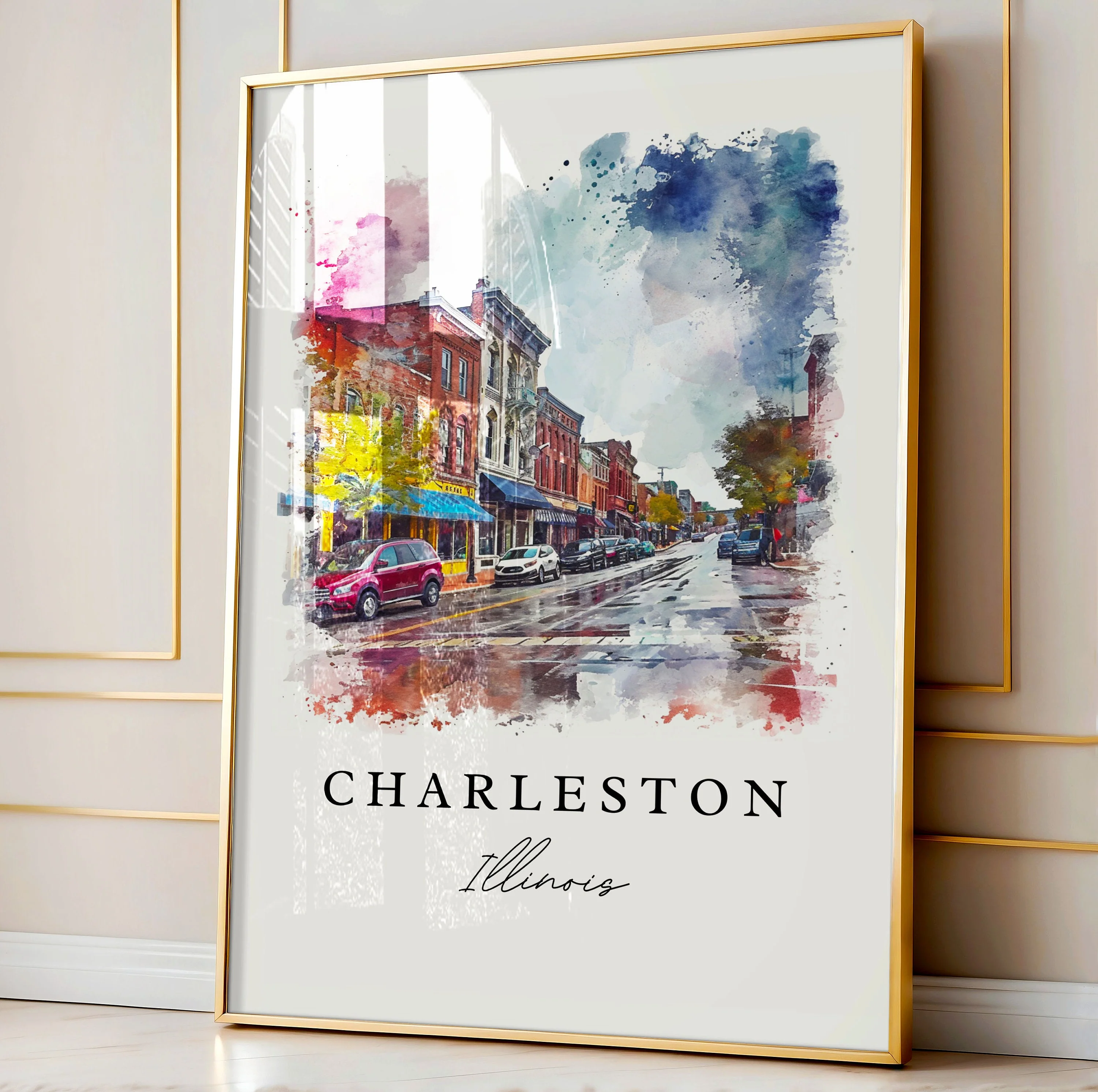 Charleston, Illinois, Illinois – Watercolor Art Print - Image 4