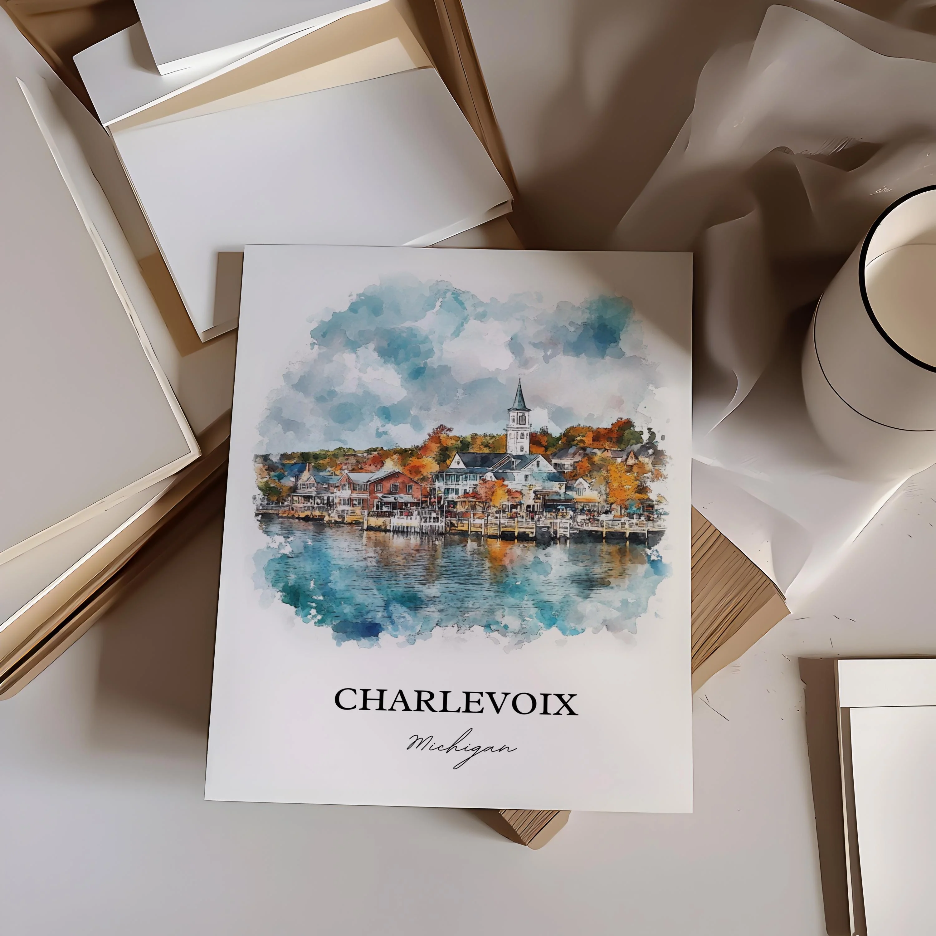 Charlevoix, MI, USA – Watercolor Art Print - Image 4