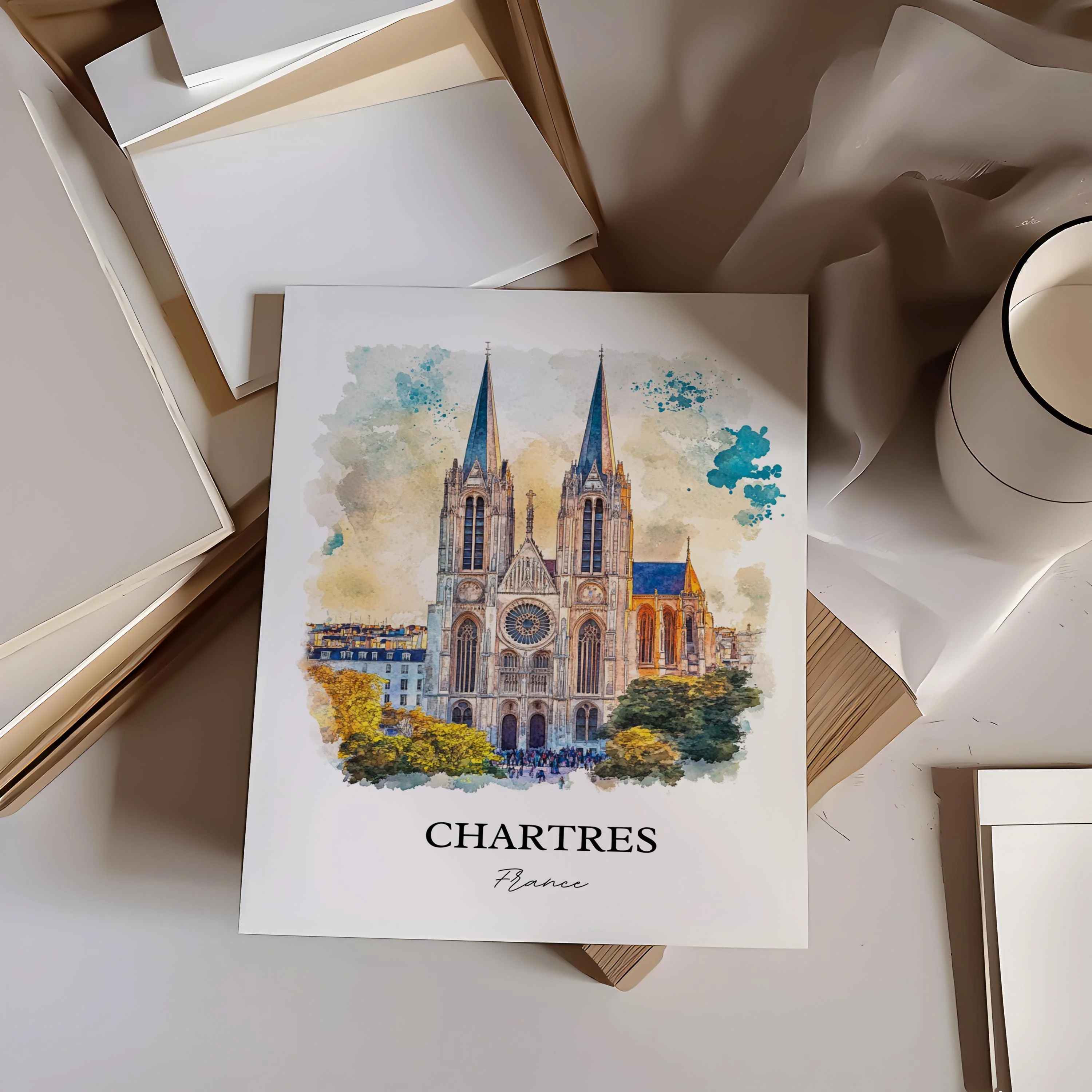 Chartres, France – Watercolor Art Print - Image 5