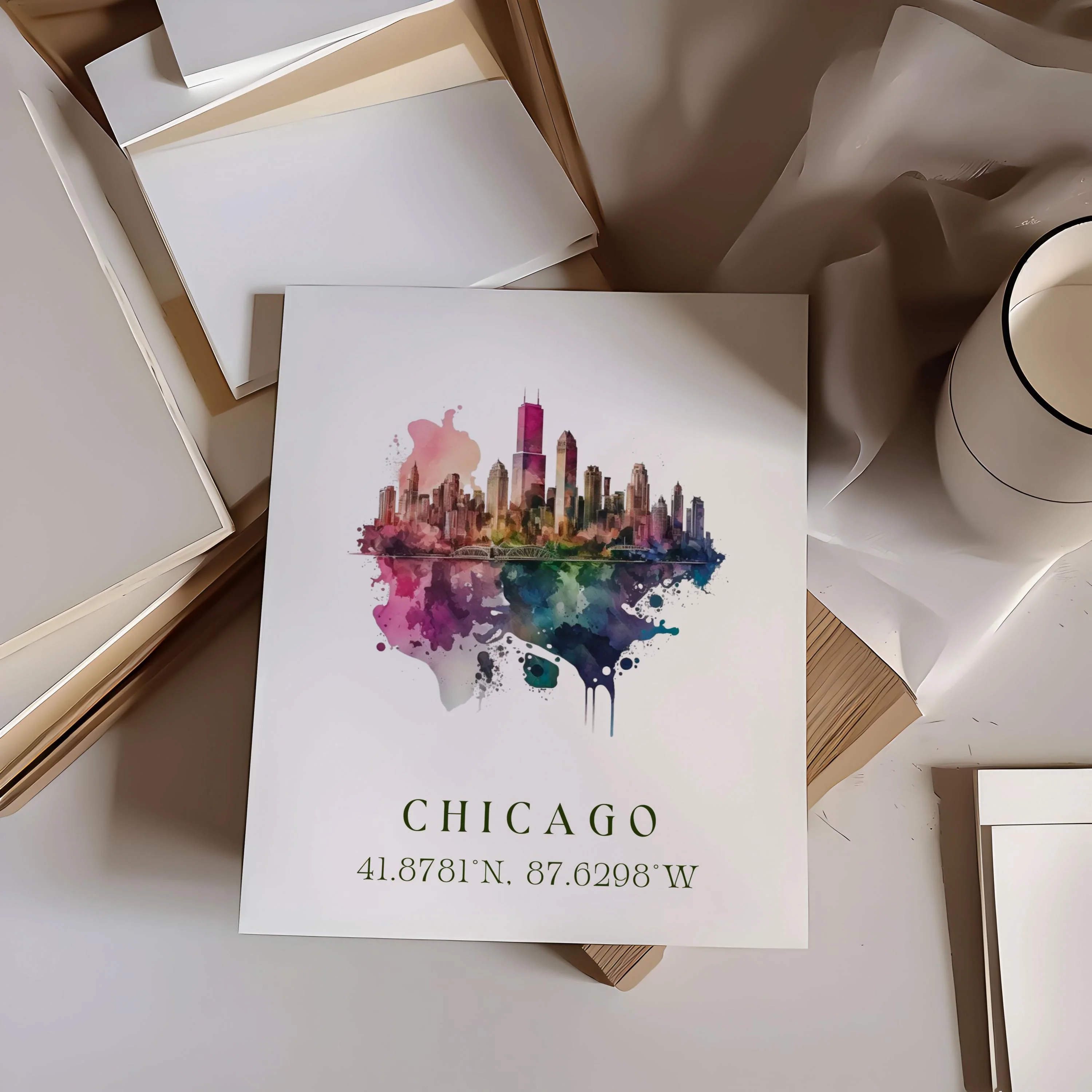Chicago, Illinois – Watercolor Art Print - Image 2
