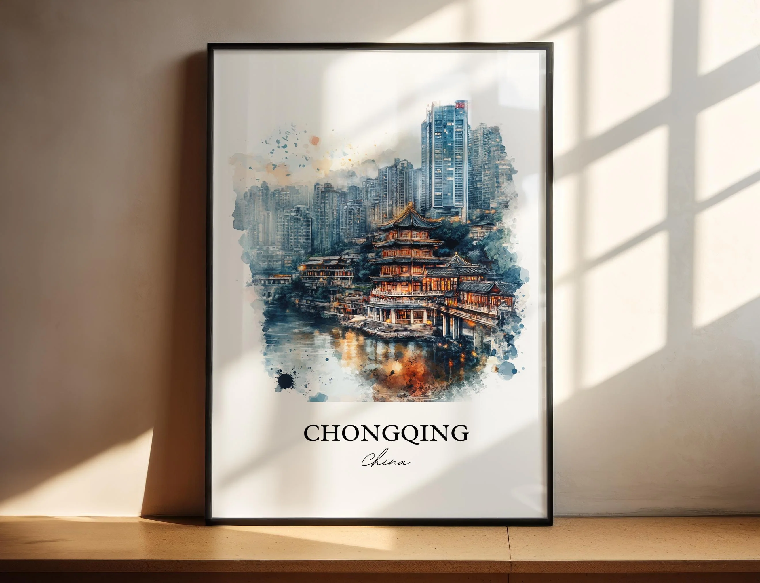 Chongqing, China – Watercolor Art Print of Yangtze River