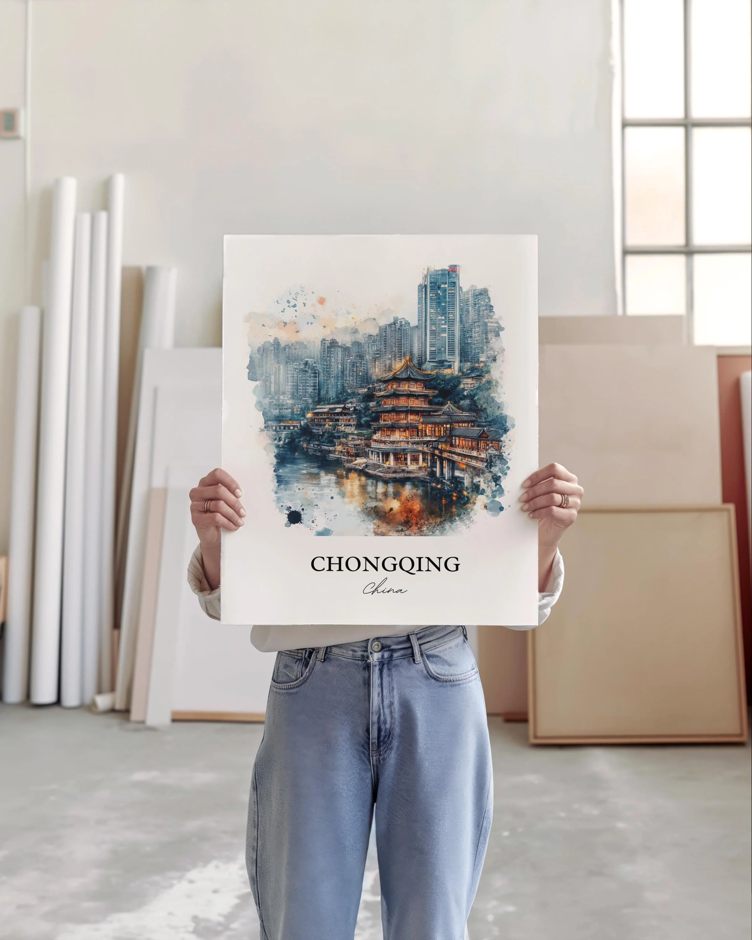 Chongqing, China – Watercolor Art Print of Yangtze River - Image 4