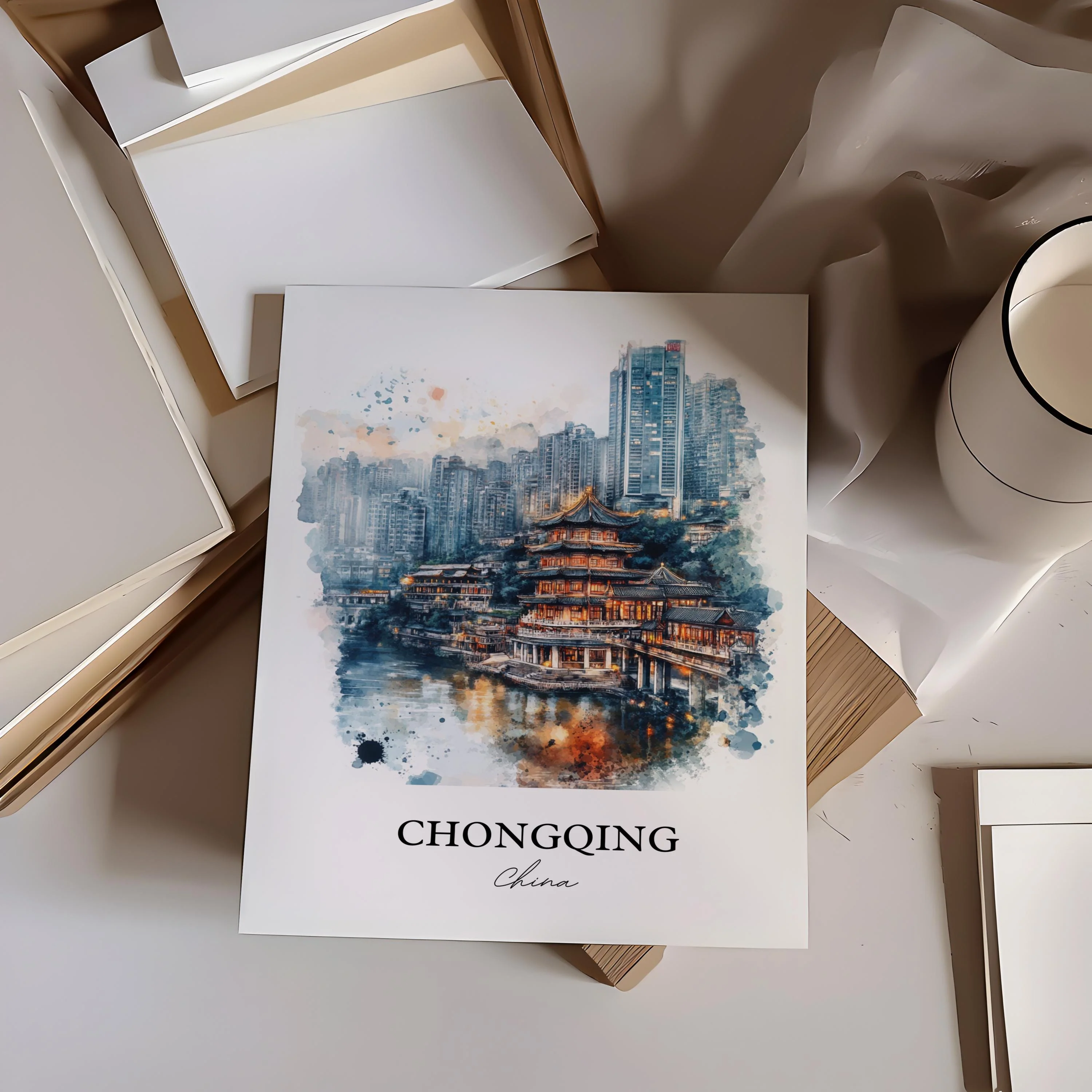 Chongqing, China – Watercolor Art Print of Yangtze River - Image 5