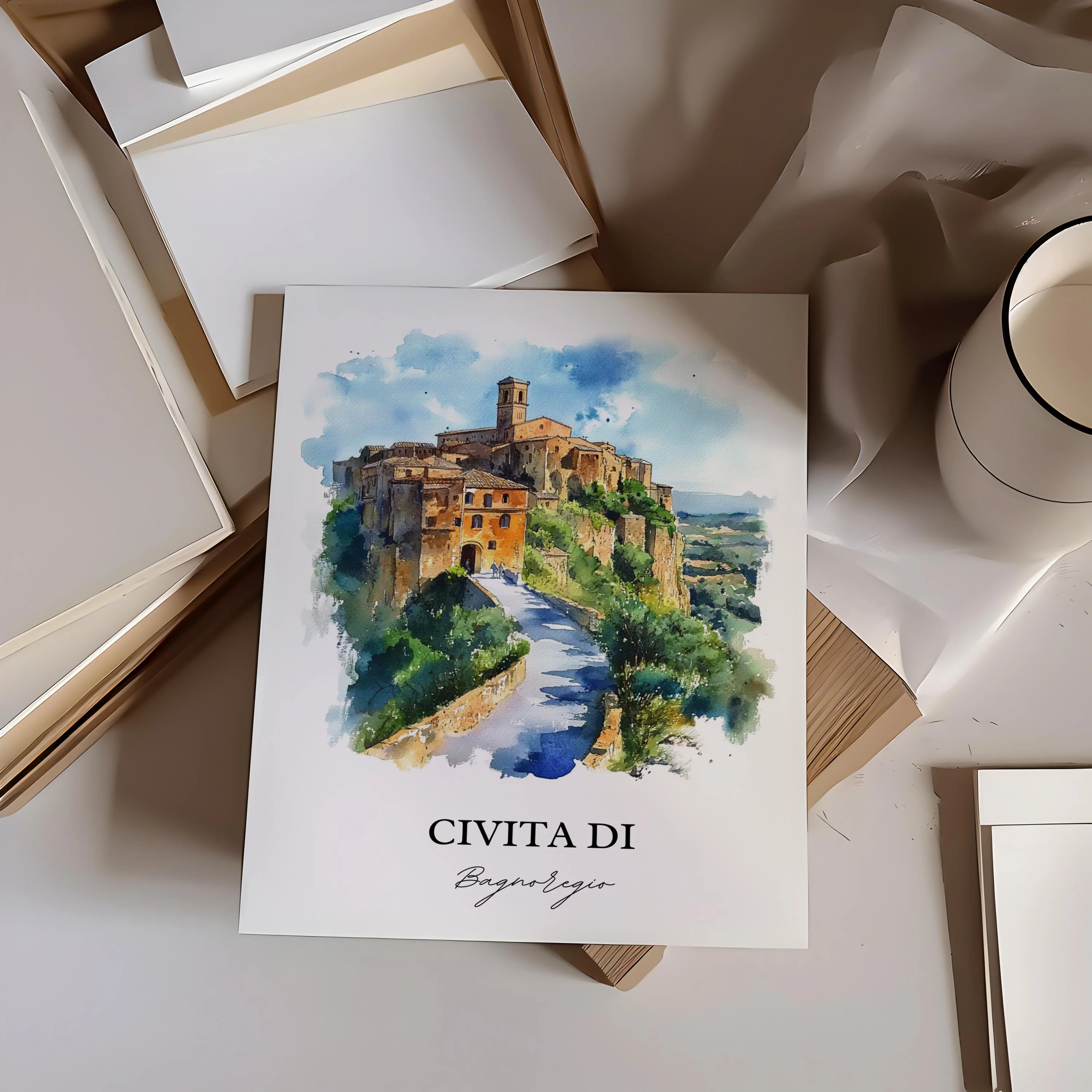 Civita di Bagnoregio, Italy – Watercolor Art Print - Image 5