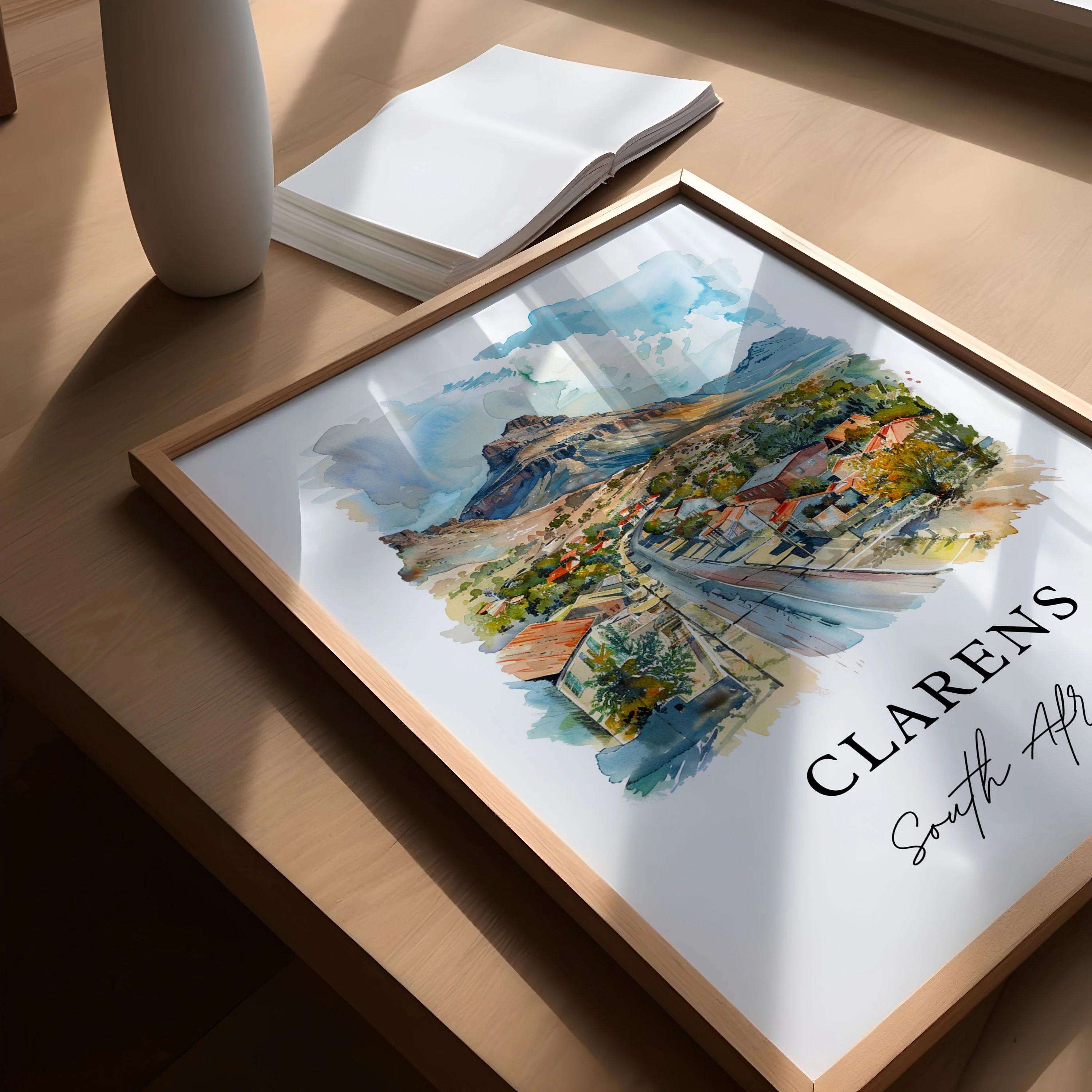 Clarens, South Africa – Watercolor Art Print of Maluti Mountains - Image 3