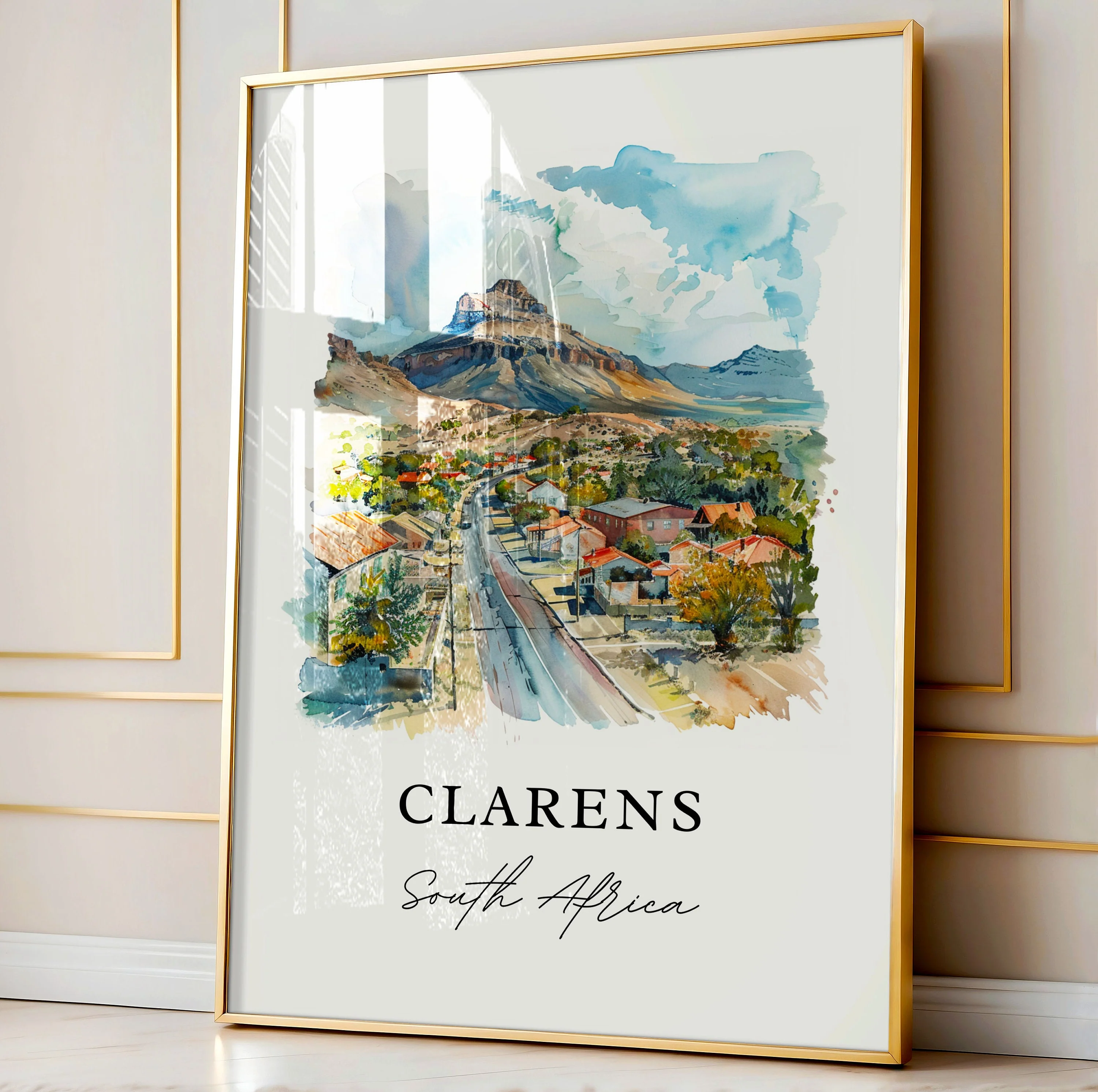 Clarens, South Africa – Watercolor Art Print of Maluti Mountains - Image 4