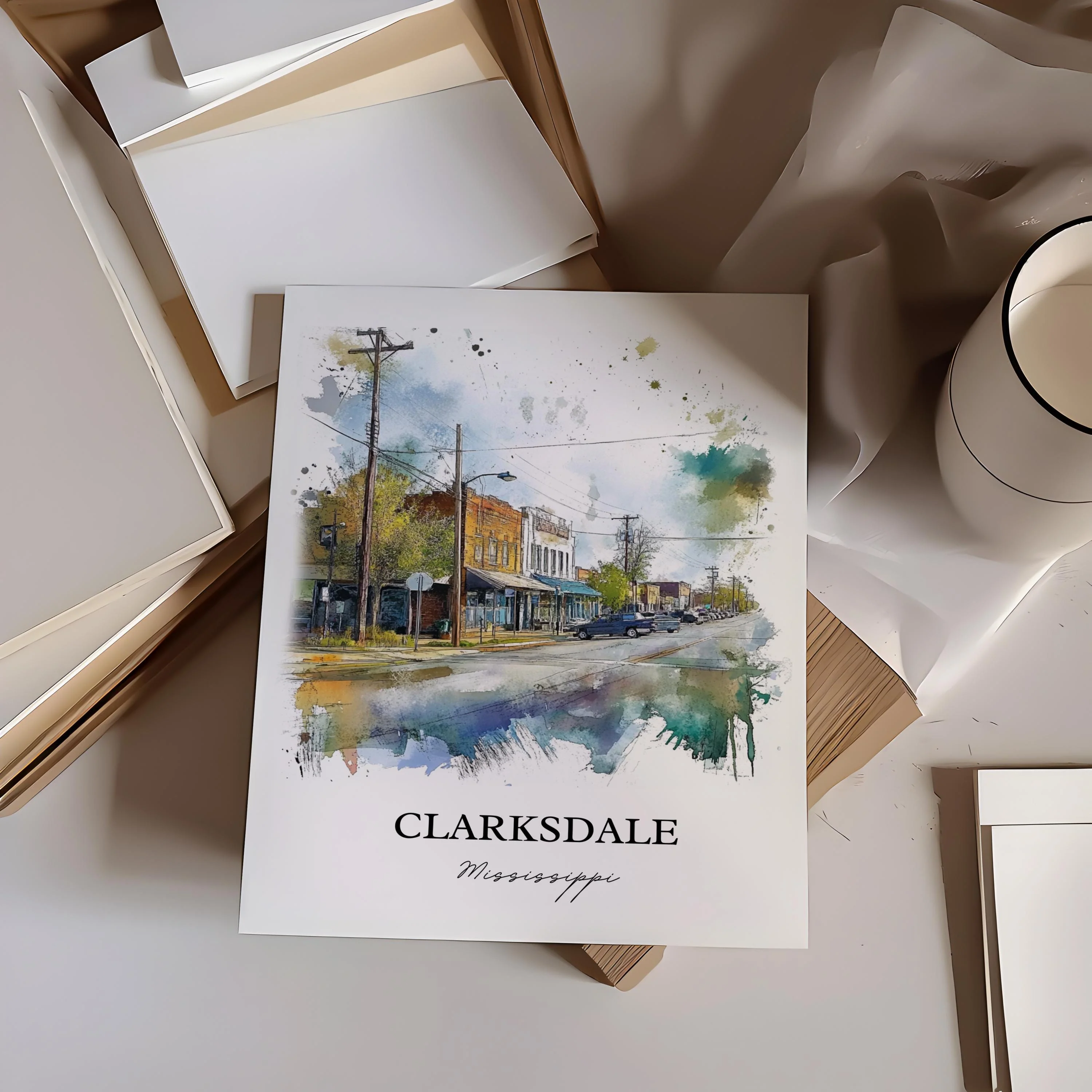 Clarksdale, MS, USA – Watercolor Art Print - Image 6