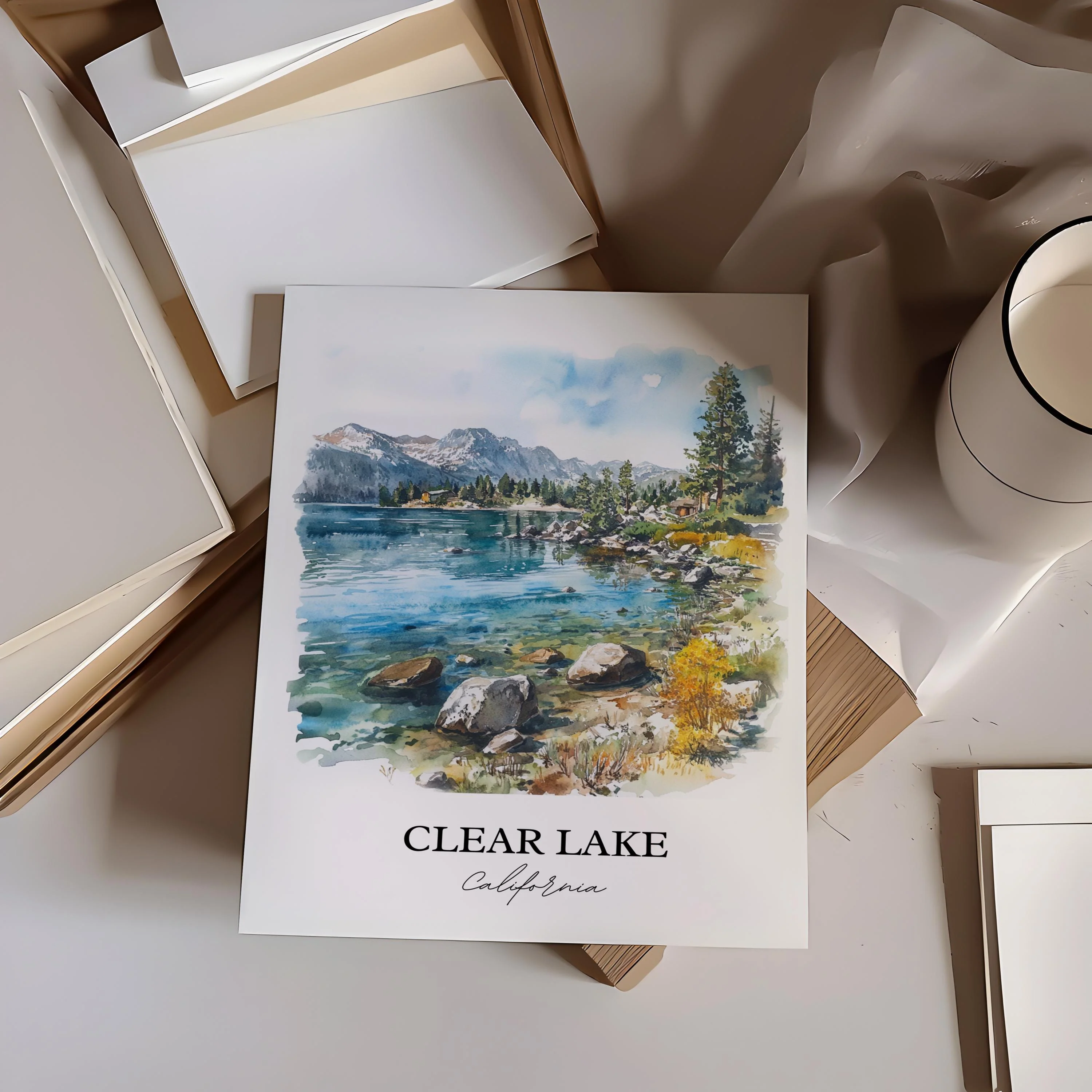 Clear Lake, CA, USA – Watercolor Art Print - Image 6