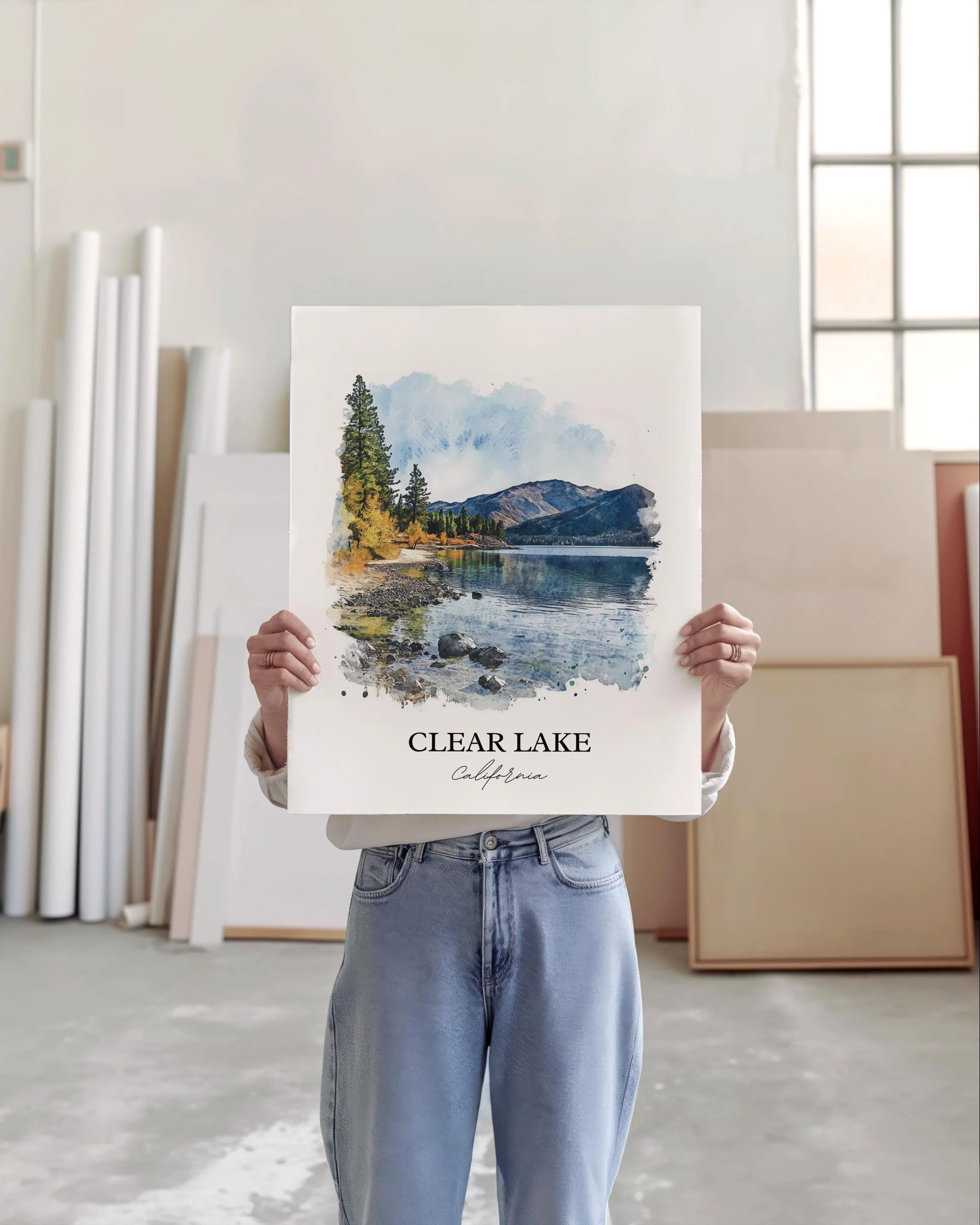 Clear Lake, CA, USA – Watercolor Art Print - Image 2