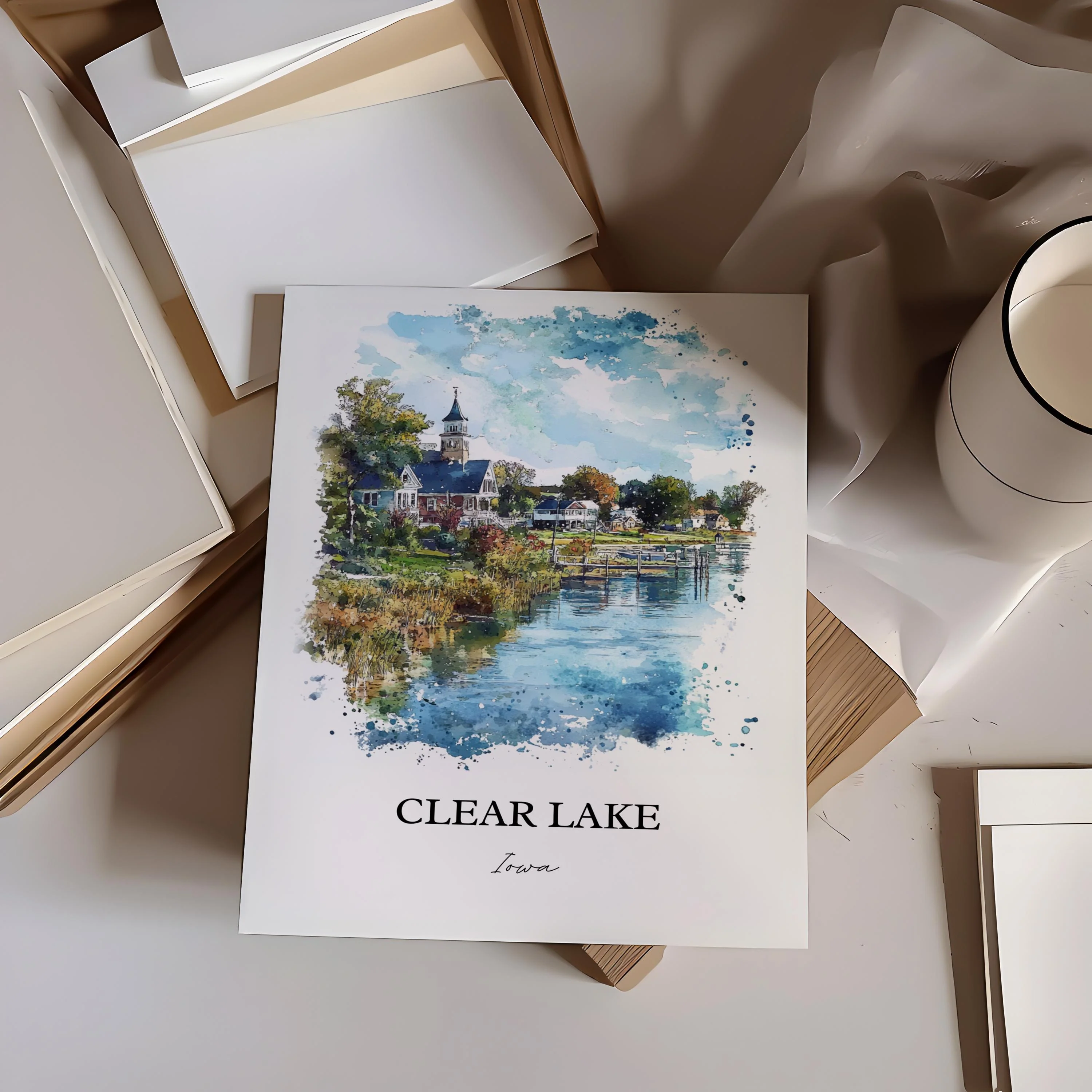 Clear Lake, Iowa, Watercolor Art Print - Image 3