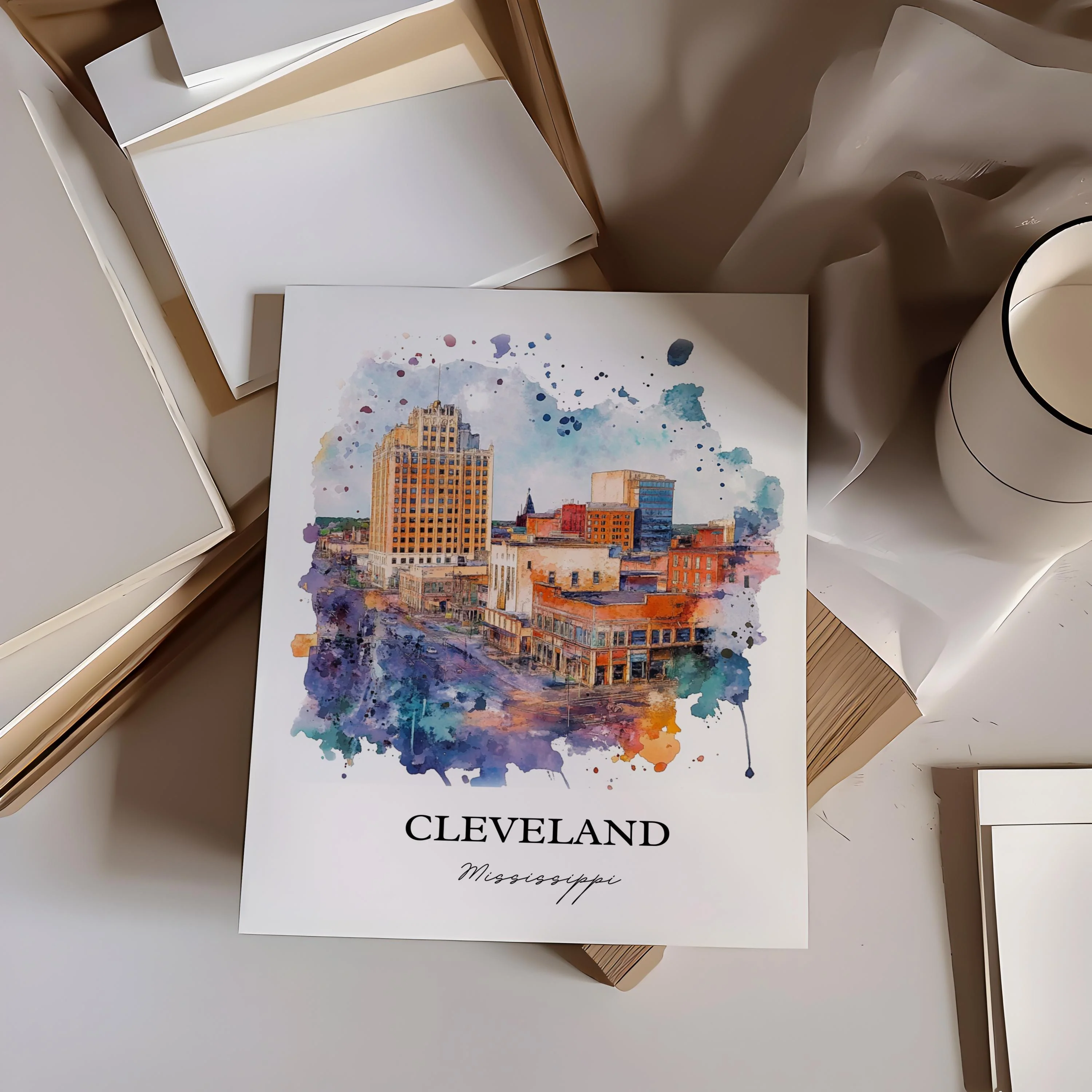 Cleveland, Mississippi, USA – Watercolor Art Print - Image 2
