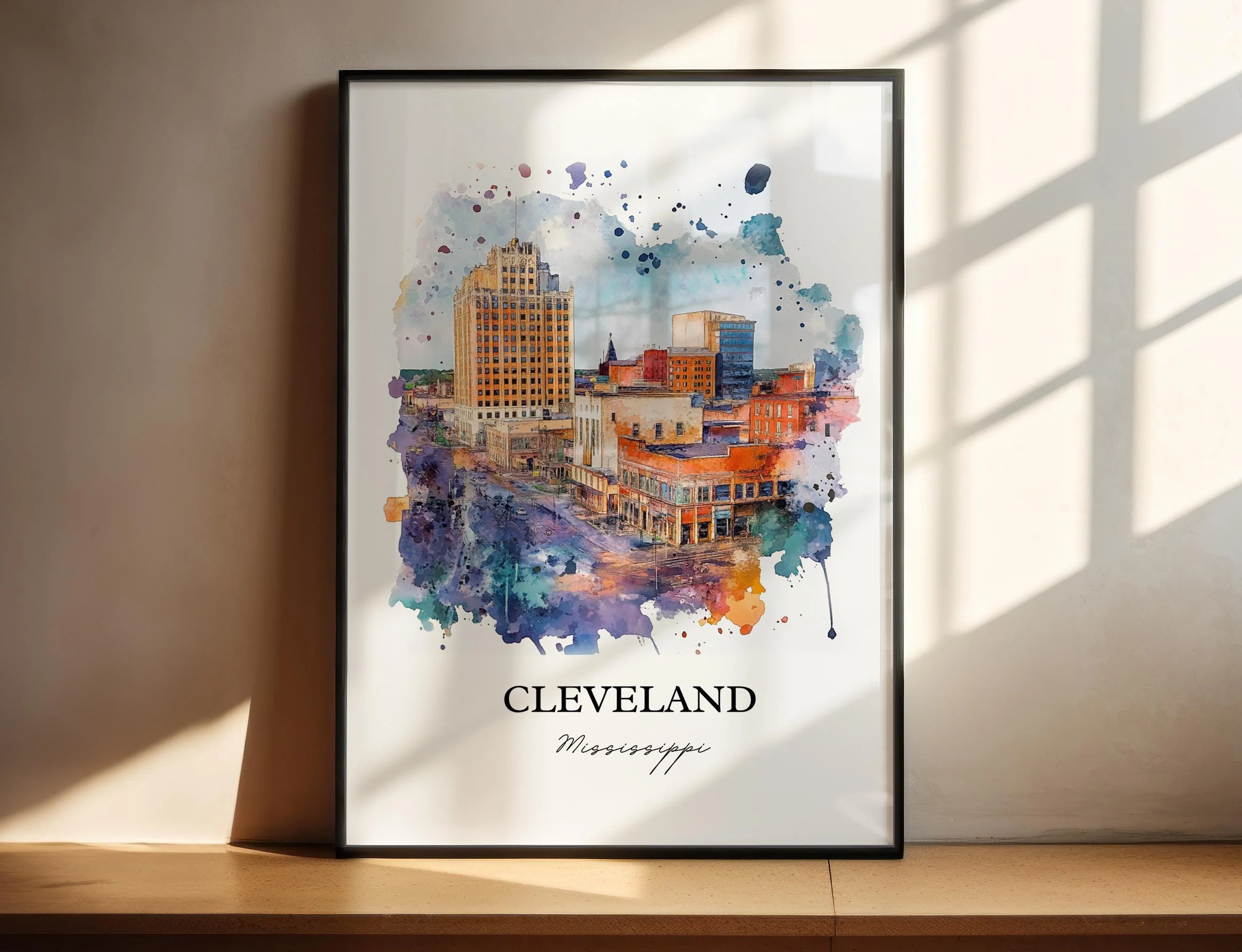 Cleveland, Mississippi, USA – Watercolor Art Print - Image 3