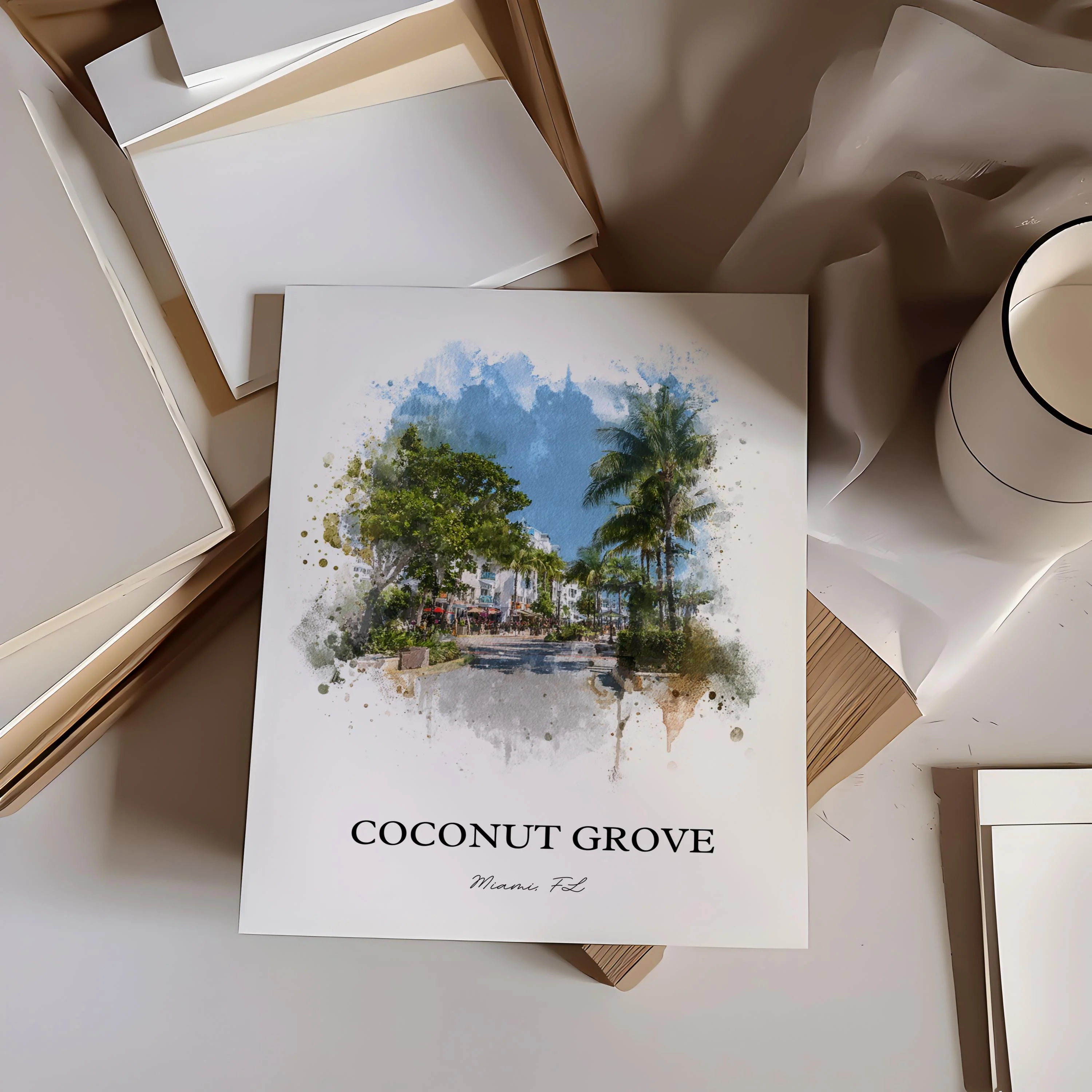 Coconut Grove, FL – Watercolor Art Print - Image 3
