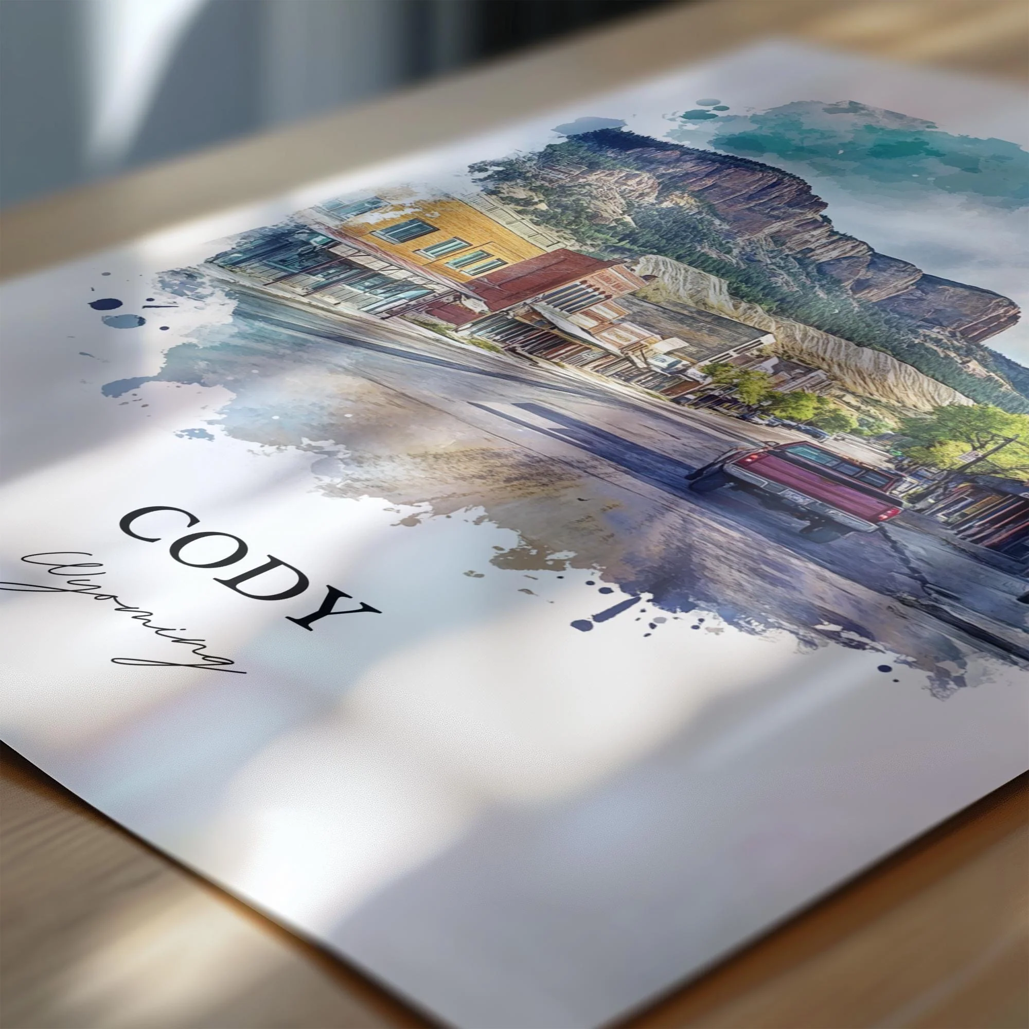 Cody, Wyoming, USA – Watercolor Art Print - Image 2