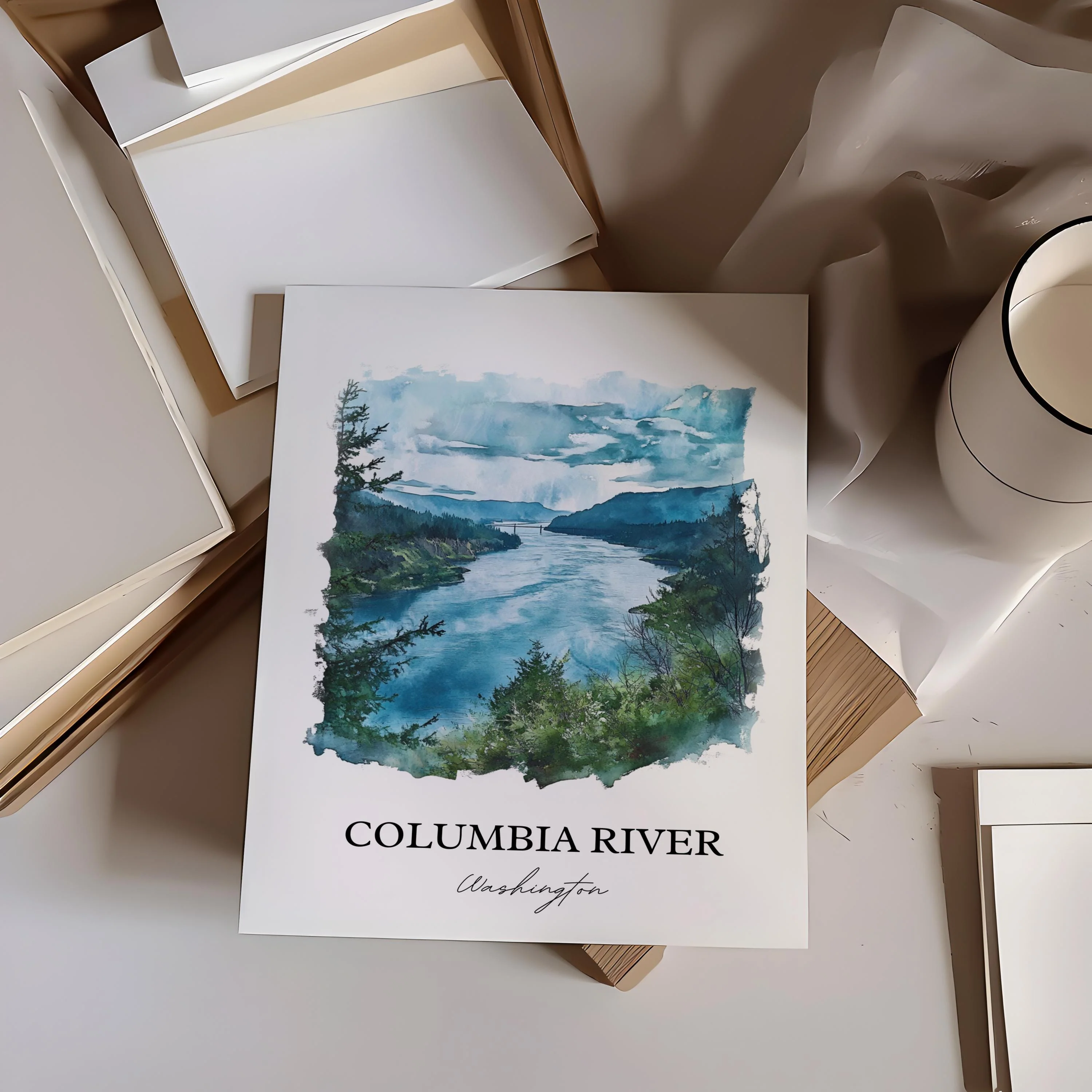 Columbia River, USA – Watercolor Art Print - Image 6